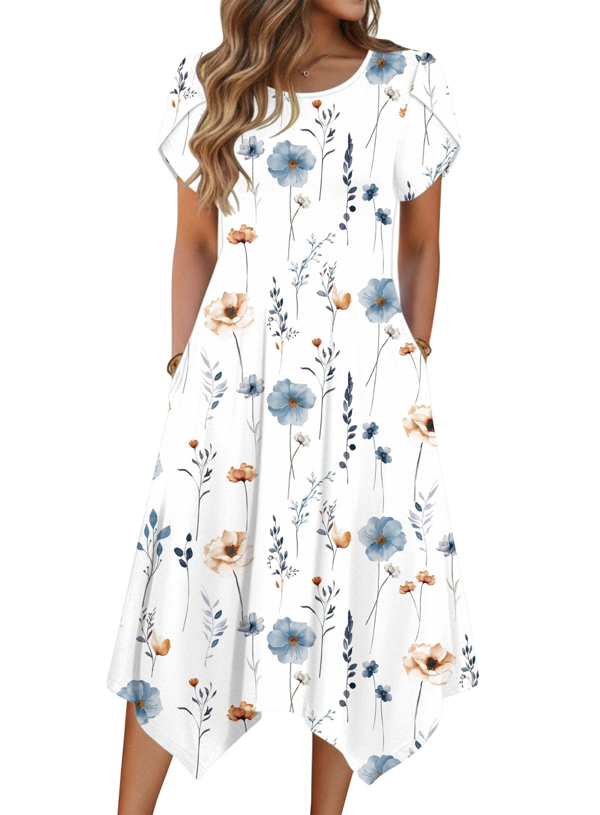 Zeagoo Womens Casual Dress for Summer Loose Hankerchief Flare Midi Sundress