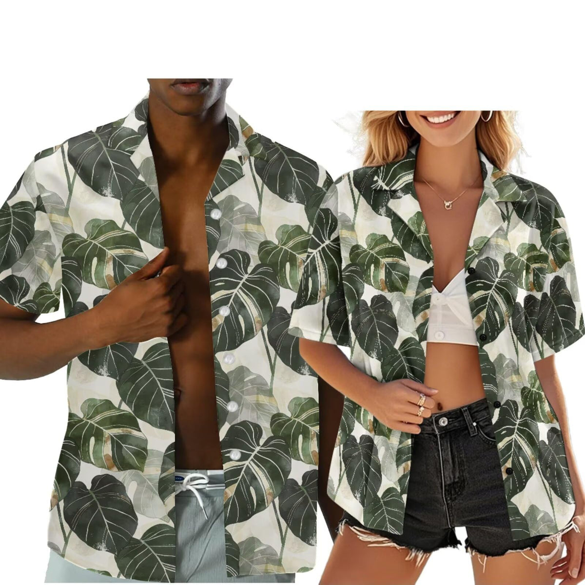 Hawaiian Couples Matching Shirt for Men Women Hawaii Outfit for Husband and Wife Beach Vacation Button Down Shirt