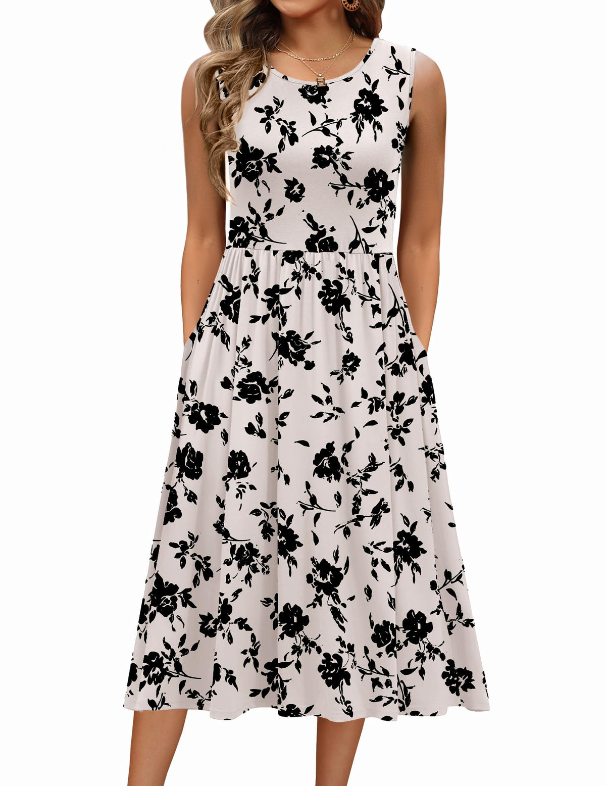 Zeagoo Women's Summer Tank Midi Dress with Pockets Floral Sleeveless A-Line Casual Loose T-Shirt Dresses Beach Sundress 2026