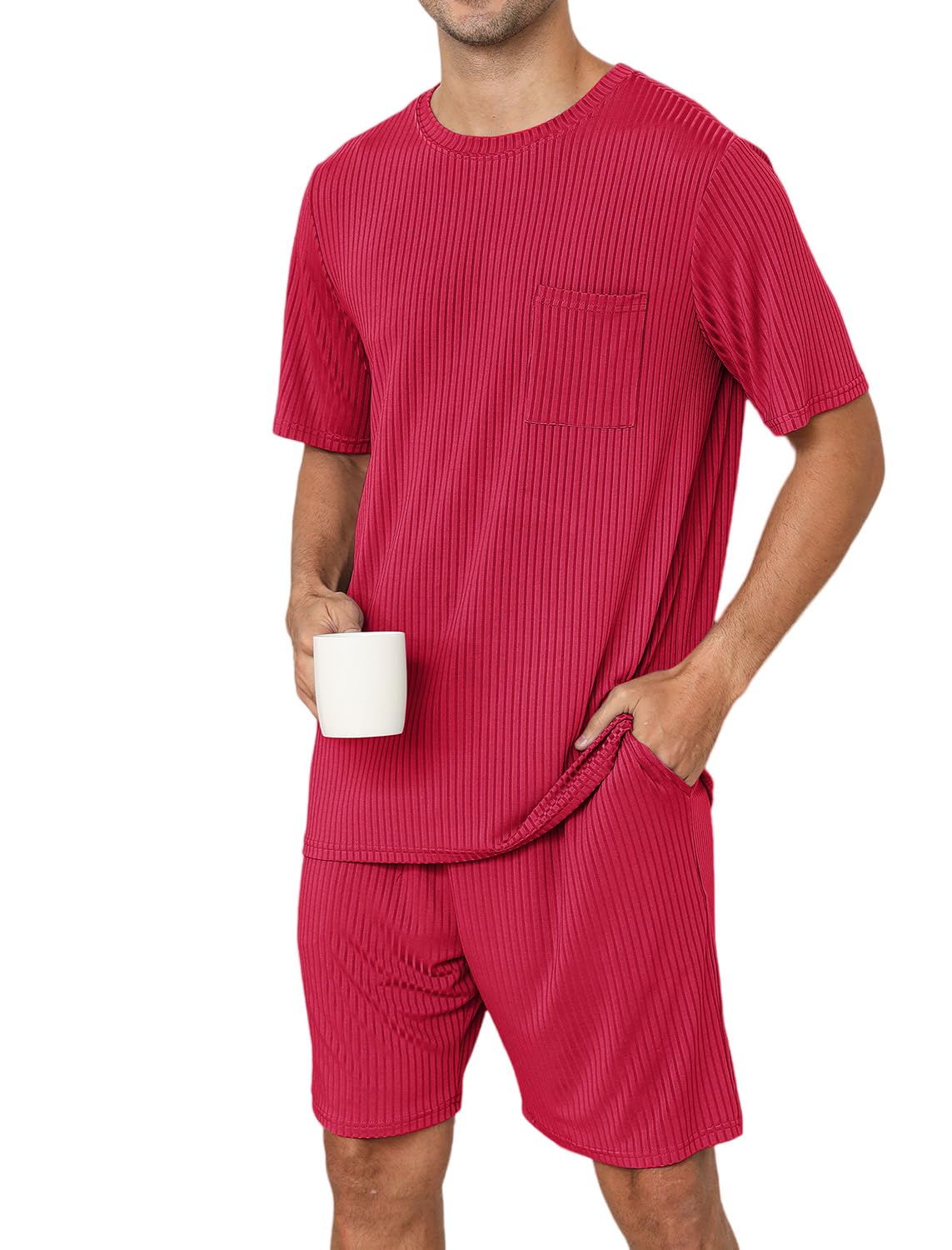 EISHOPEER Matching Pajamas for Couples 2 Piece Lounge Set Ribbed Knit Pajama Matching Tops and Shorts Soft Sleepwear S-XXL