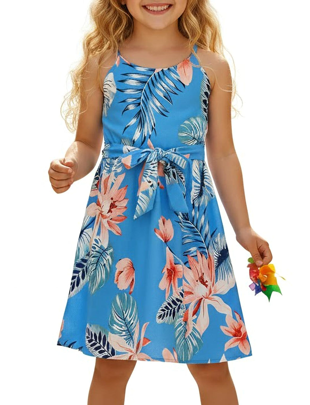 PATPAT Family Matching Outfits Mommy and Me Dresses Hawaiian Tropical Vacation Beach Spaghetti Strap Dress and Shirt