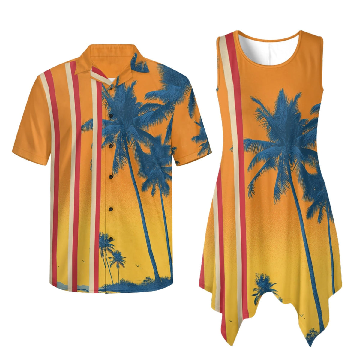TOADDITDO Couple Shirts and Dress Matching Outfit Womens Sleeveless Flared Mini Sundress or Mens Buttons Hawaiian Aloha Shirt