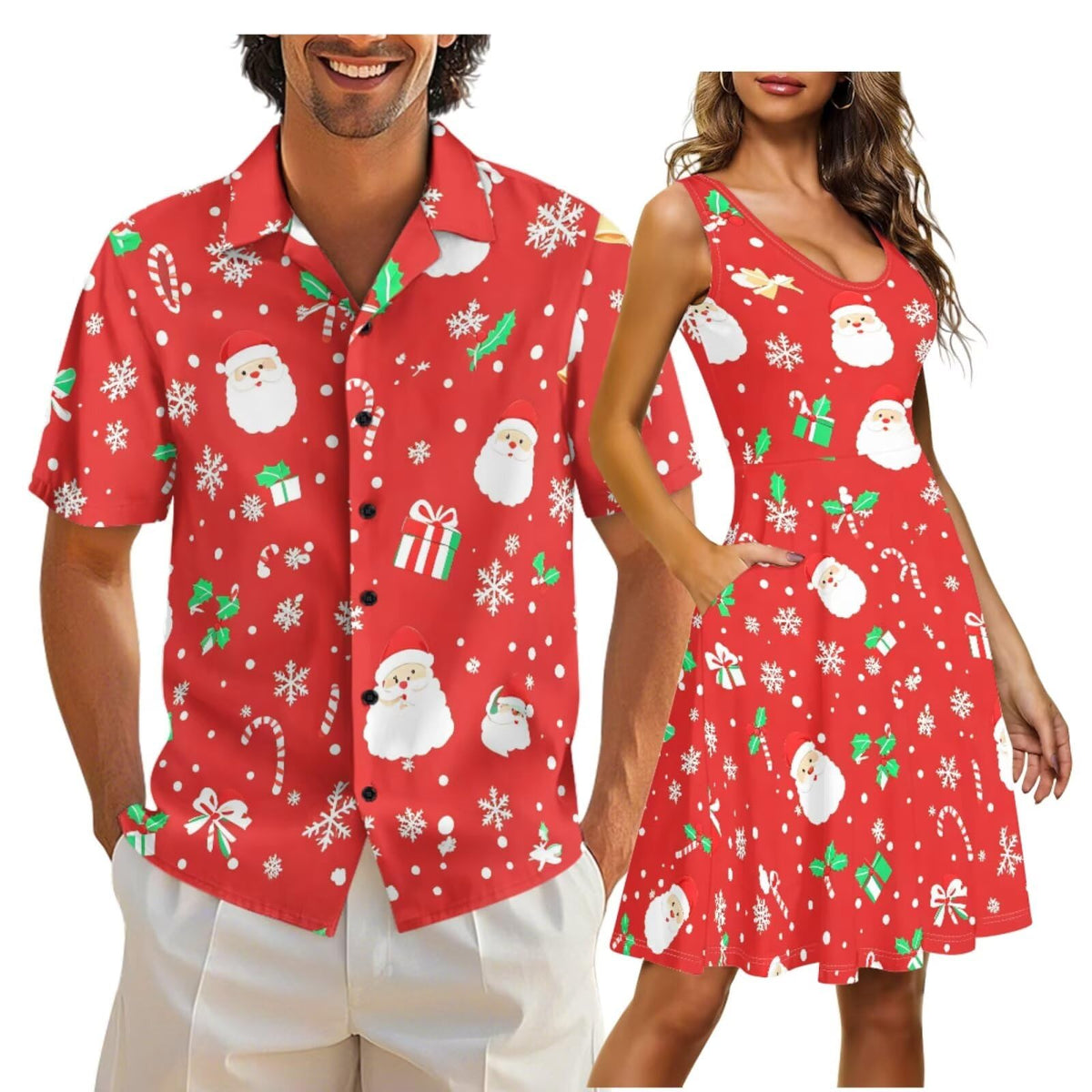 Gomyblomy Matching Hawaiian Outfits for Couples Vacation Tropical Floral Women Dress Mens Shirts His and Hers Clothing