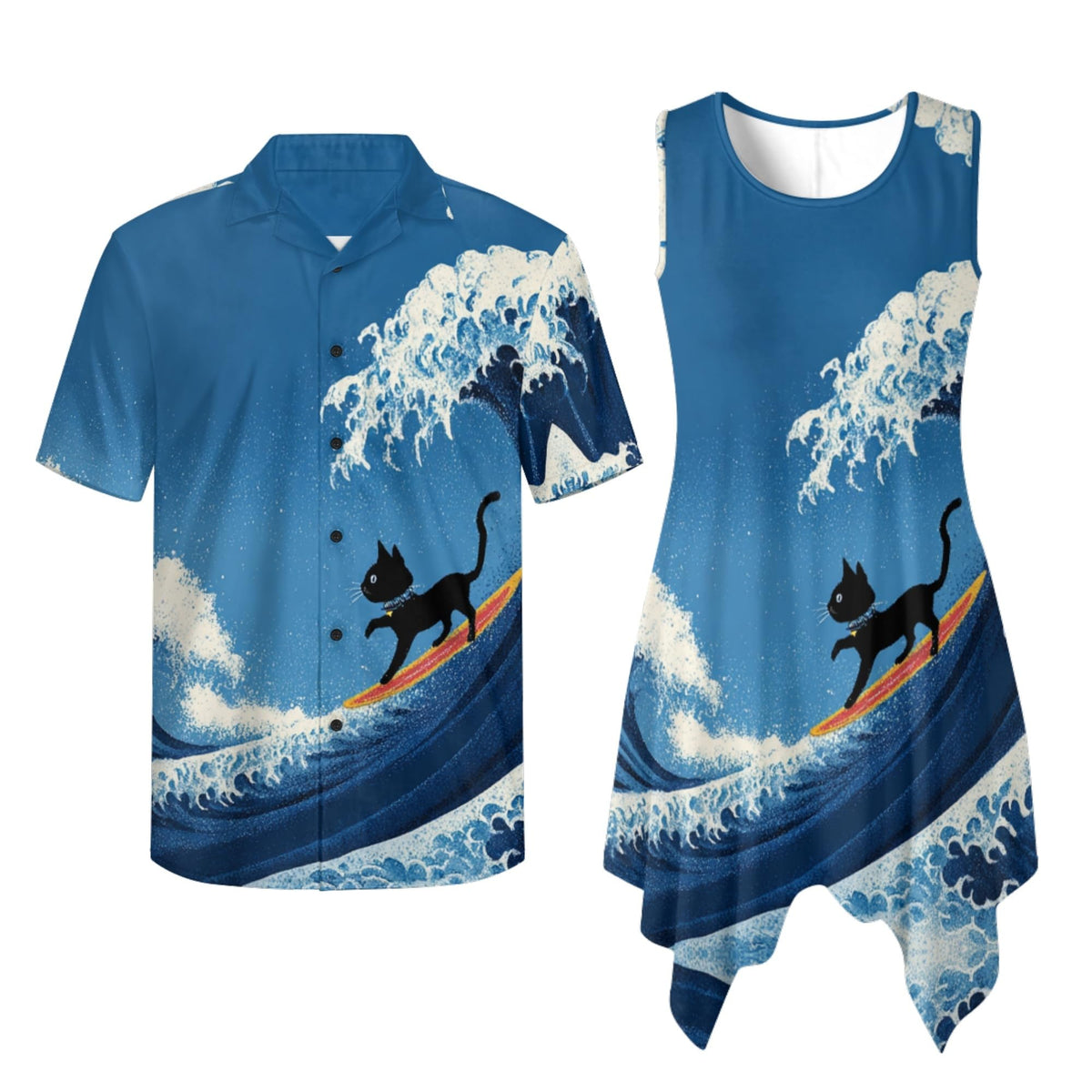 TOADDITDO Couple Shirts and Dress Matching Outfit Womens Sleeveless Flared Mini Sundress or Mens Buttons Hawaiian Aloha Shirt
