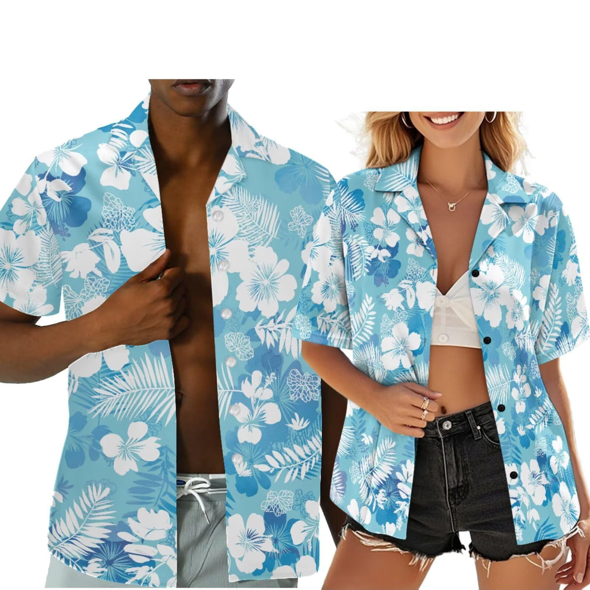 Hawaiian Couples Matching Shirt for Men Women Hawaii Outfit for Husband and Wife Beach Vacation Button Down Shirt