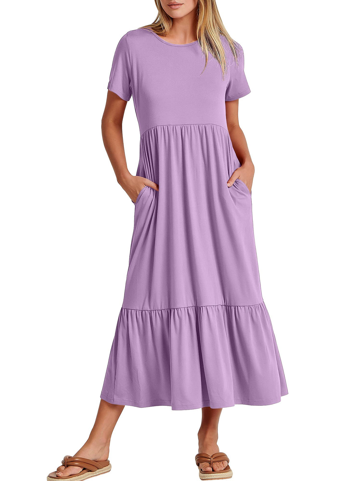 ANRABESS Womens 2026 Summer Casual Short Sleeve Maxi Dress with Pockets