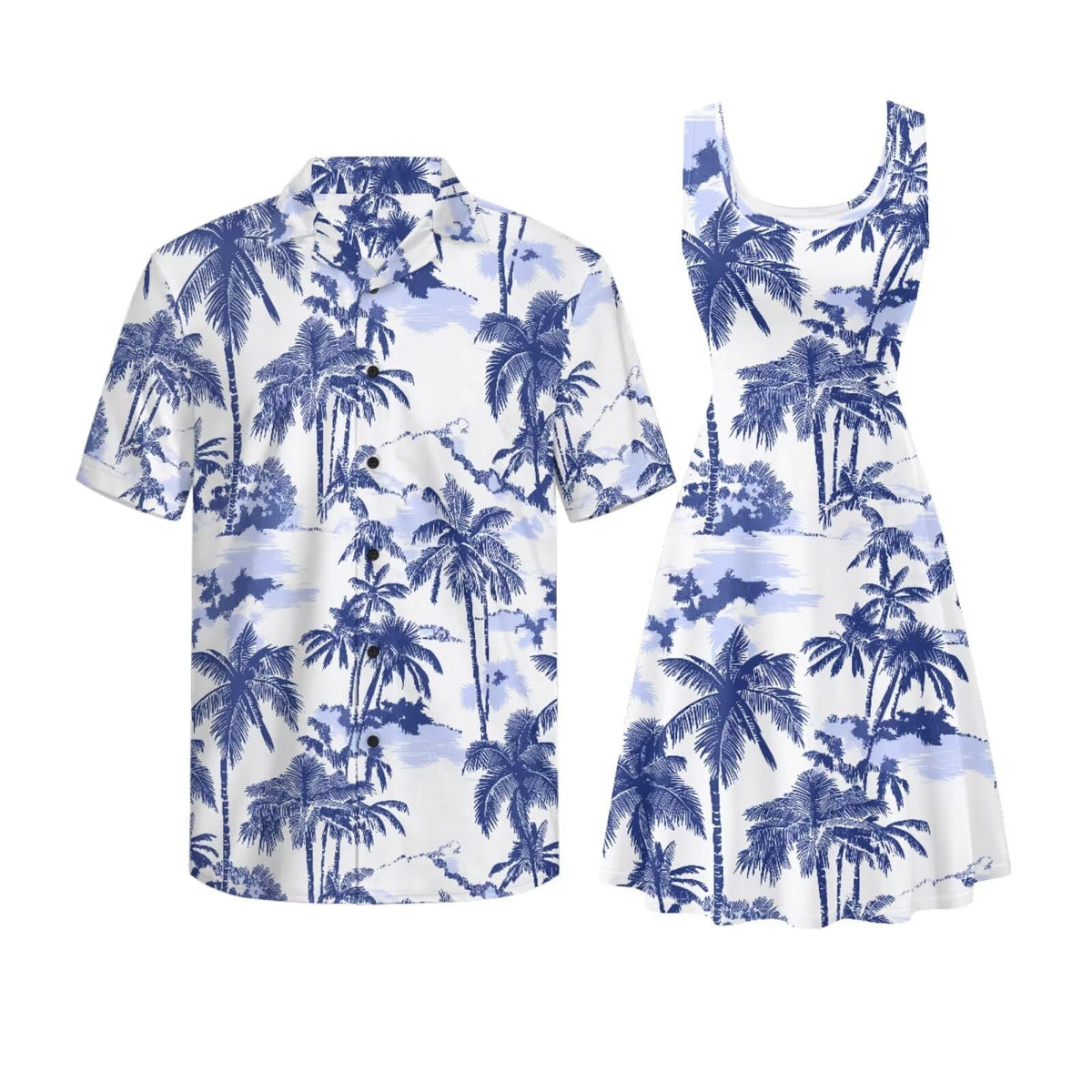 Gomyblomy Matching Hawaiian Outfits for Couples Vacation Tropical Floral Women Dress Mens Shirts His and Hers Clothing