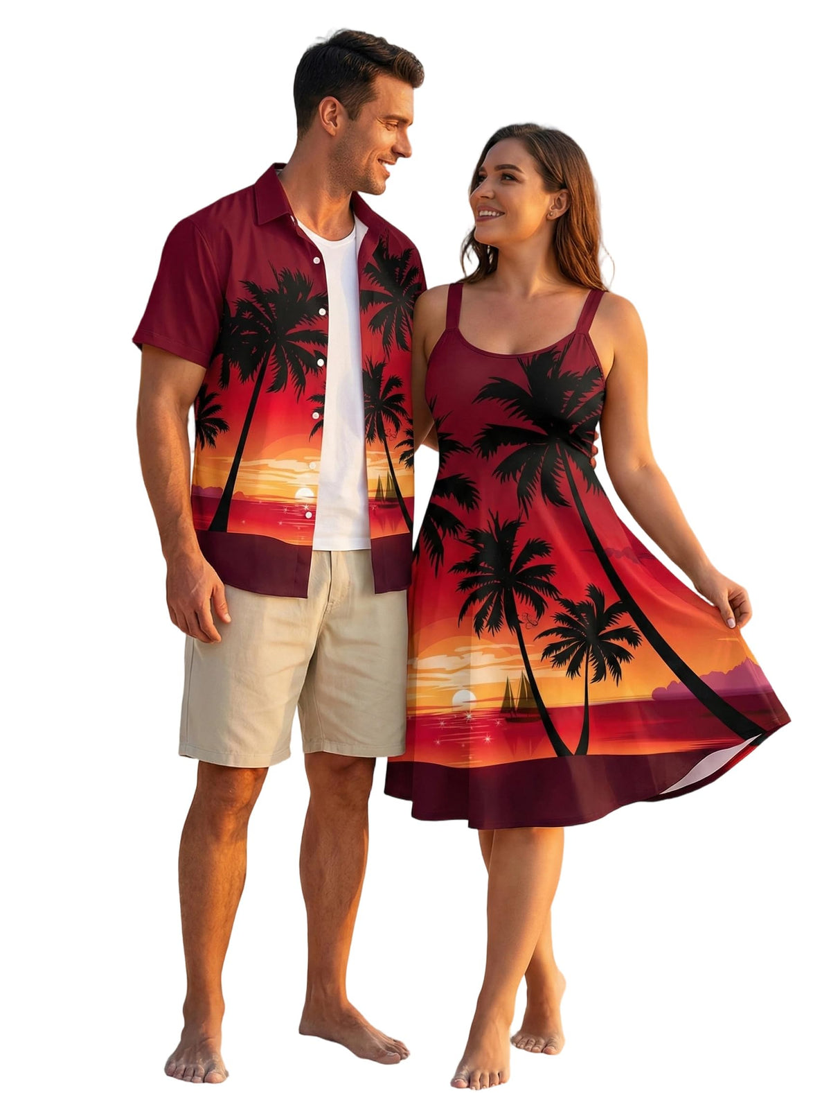 ROSE GAL Matchable Couples Hawaiian Men Shirt and Women Vintage Vintage Sleeveless Dress