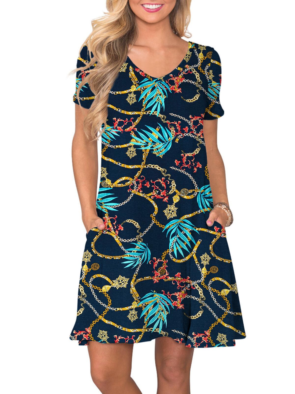 lionstill Women's Casual T Shirt Dress Summer Short Sleeve Swing Dresses with Pockets