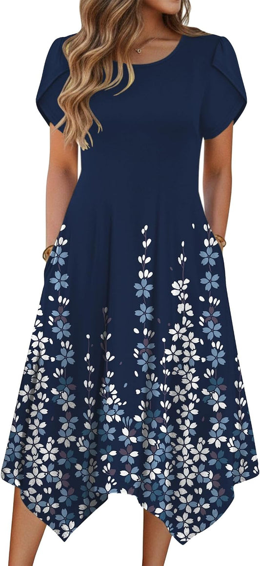 Zeagoo Womens Casual Dress for Summer Loose Hankerchief Flare Midi Sundress