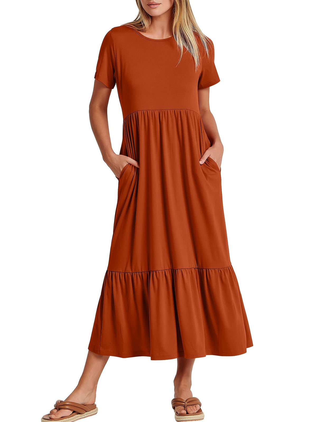 ANRABESS Womens 2026 Summer Casual Short Sleeve Maxi Dress with Pockets