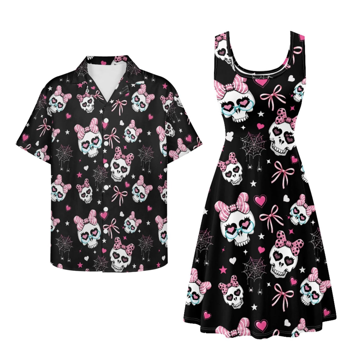 Dreaweet Summer Dresses for Women A-Line Sleeveless Flowy Sun Dresses,Men's Casual Button-Down Shirts,Couple Matching Outfits
