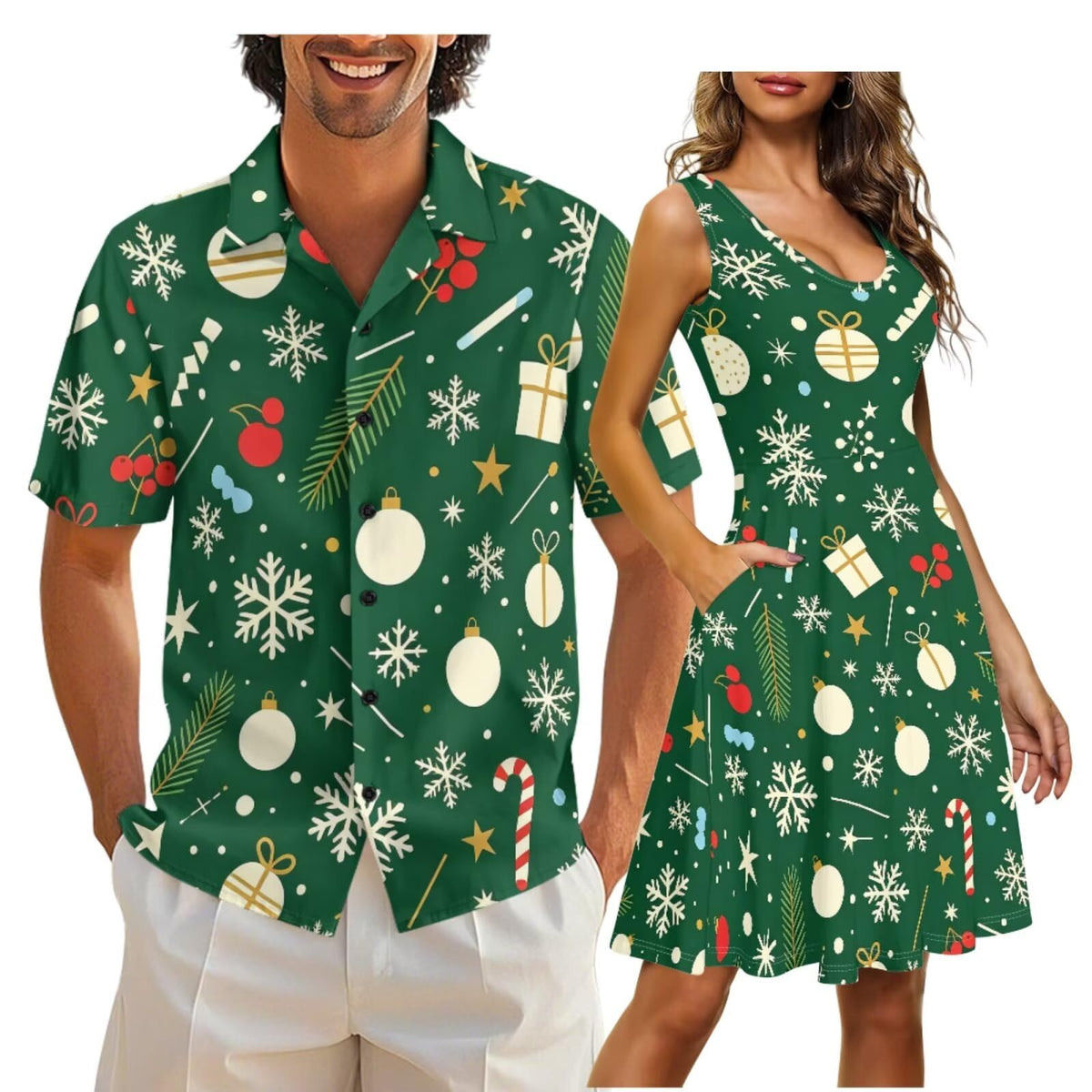 Gomyblomy Matching Hawaiian Outfits for Couples Vacation Tropical Floral Women Dress Mens Shirts His and Hers Clothing
