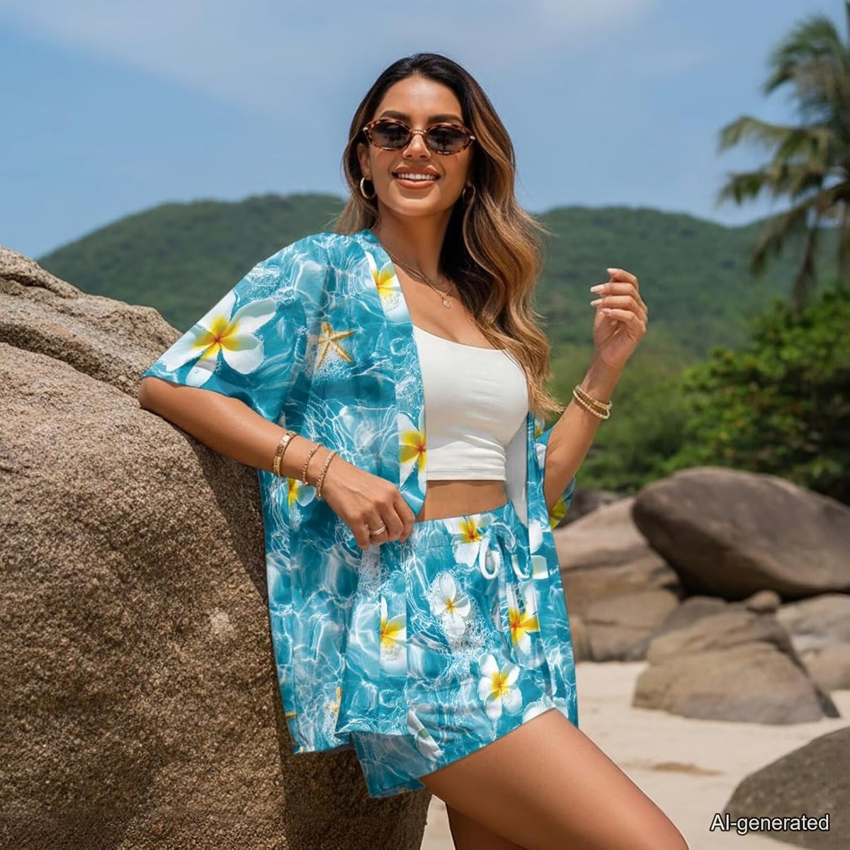 Matching Hawaiian Outfits for Couples Beach Sets Women 2 Piece Outfits Vacation Sets Men Shirt for Luau Party