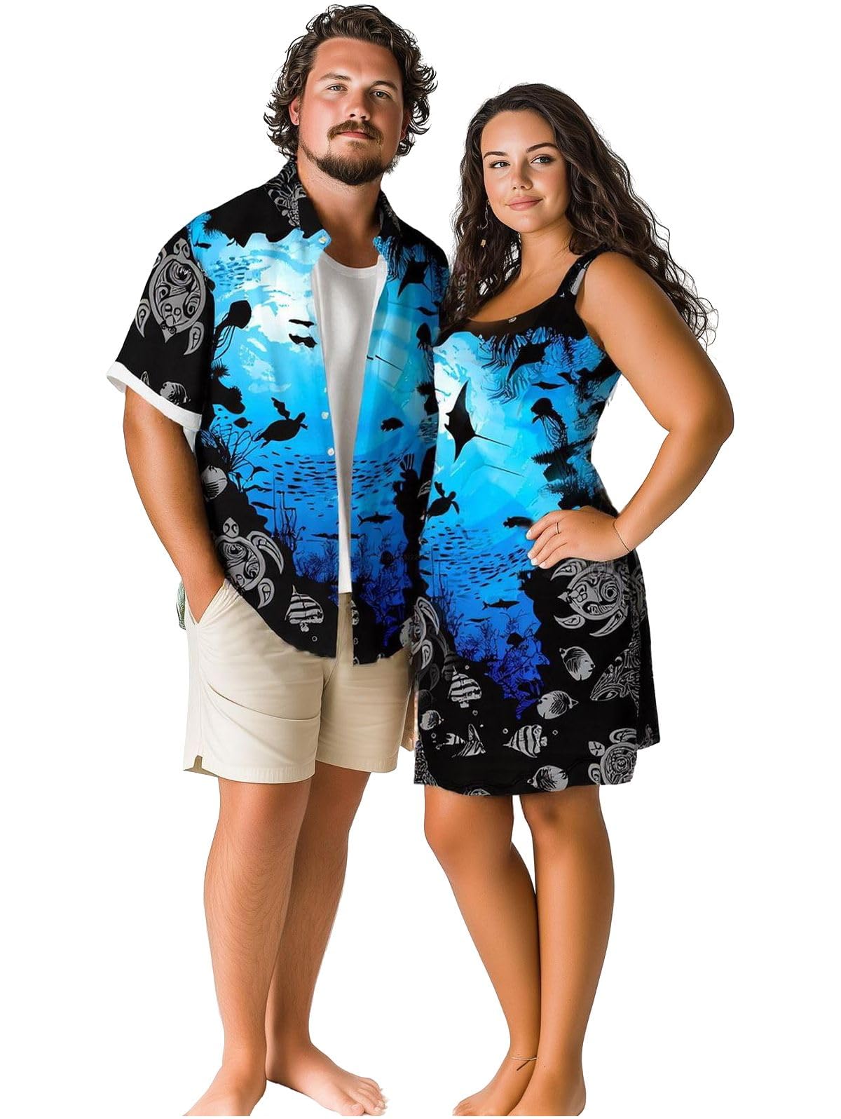 ROSE GAL Matchable Couples Hawaiian Men Shirt and Women Vintage Vintage Sleeveless Dress