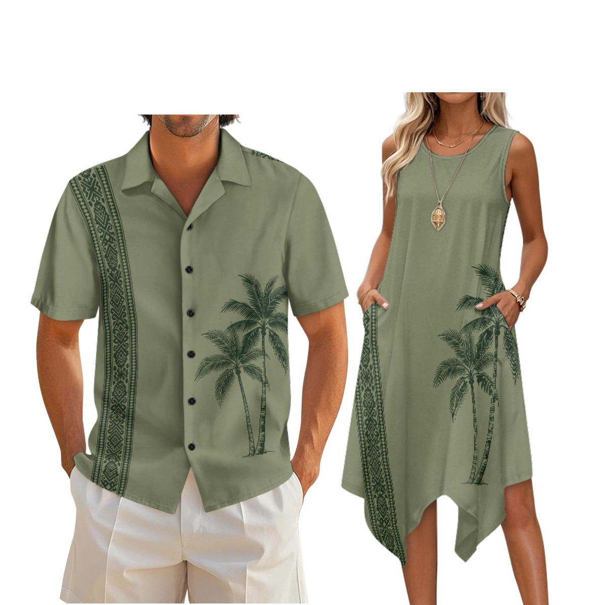 Couple Matching Outfit Hawaiian Men's Button Down Shirt Sleeveless Sundresses Dress Summer Dress for Women 2026