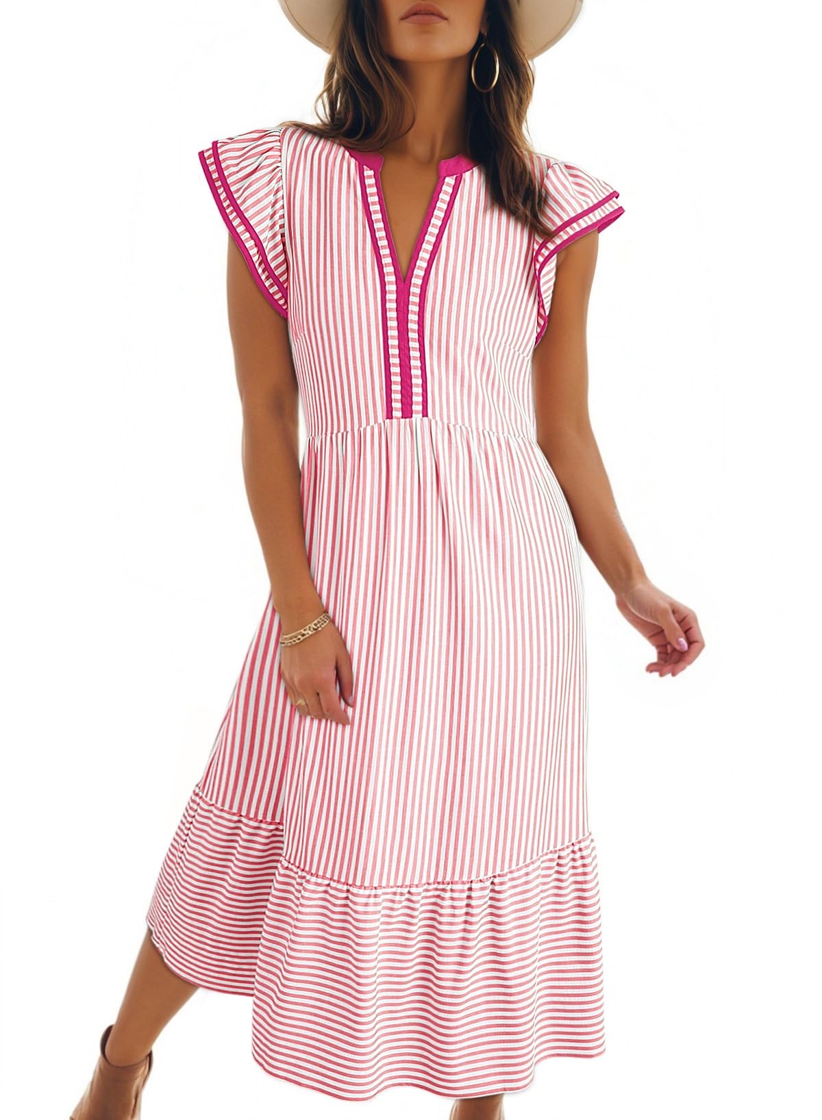 Dokotoo Womens Dresses 2026 V-Neck Cap Sleeve Empire Waist Dress