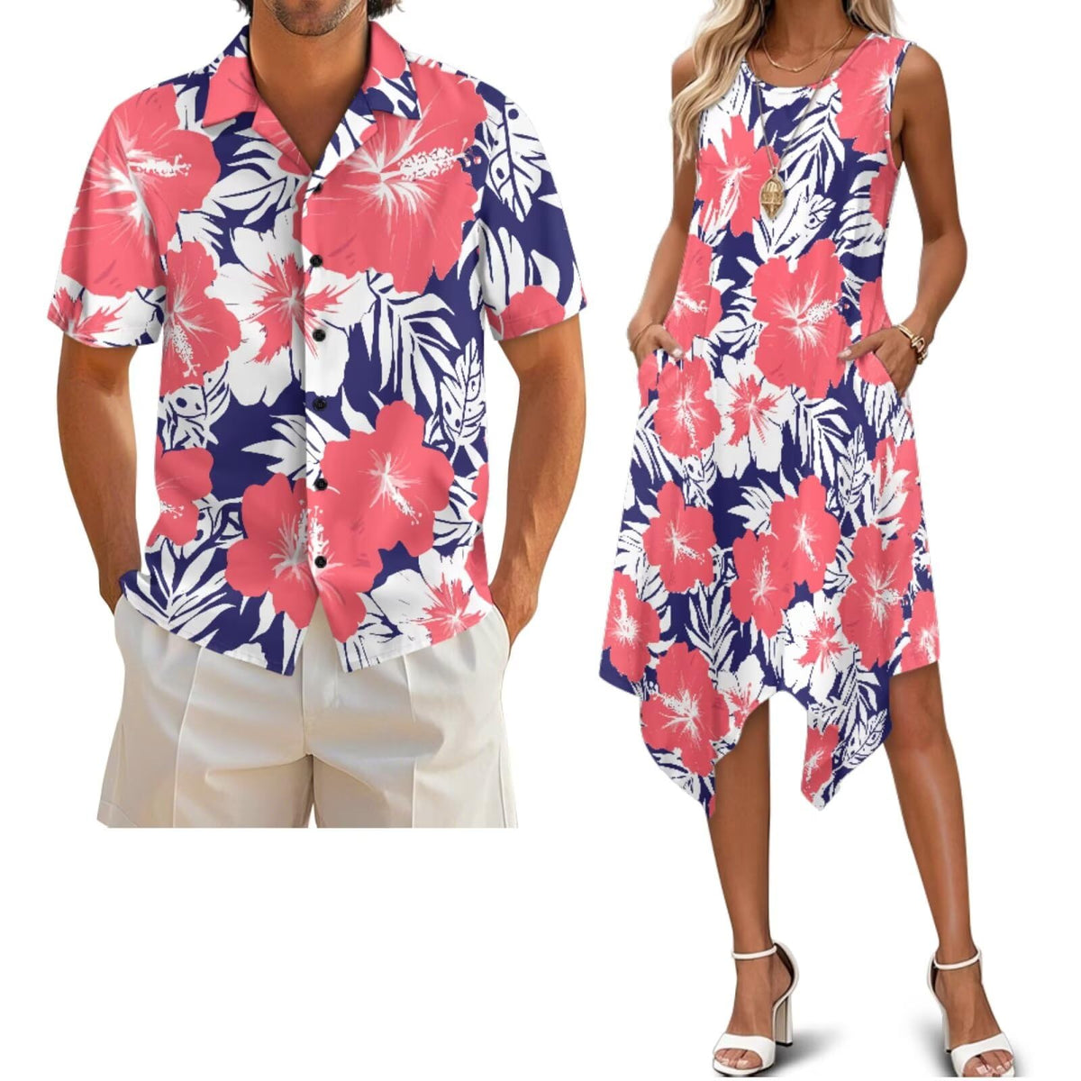 Belidome Couples Matching Outfits Husband and Wife Clothes Sleeveless Dress Button Down Short Sleeve Shirts