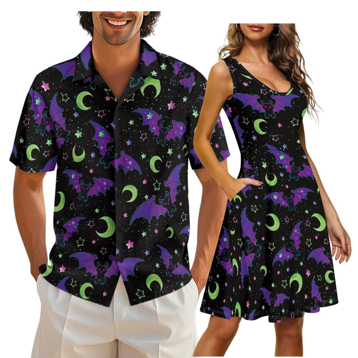 Cozeyat Independence Day Matching Outfits for Couples Mens Short Sleeve Button Down Shirts Womens Sleeveless Dress