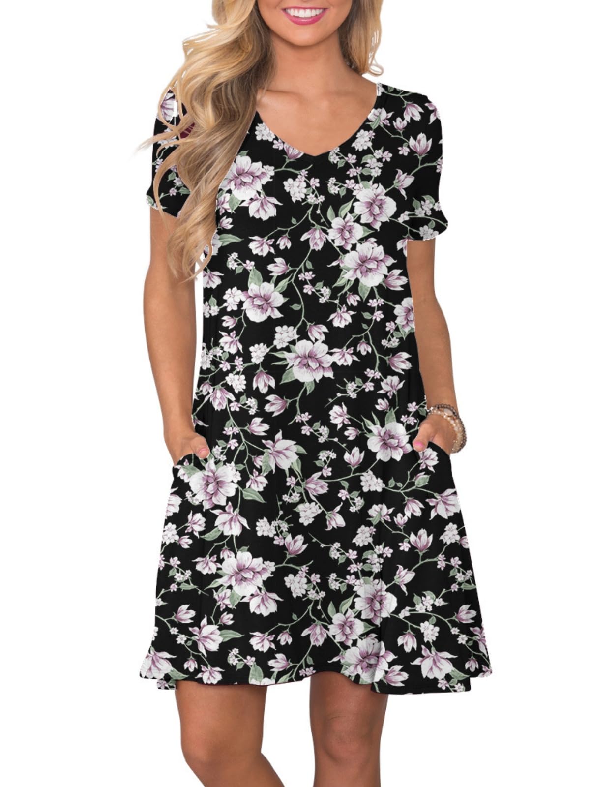 lionstill Women's Casual T Shirt Dress Summer Short Sleeve Swing Dresses with Pockets