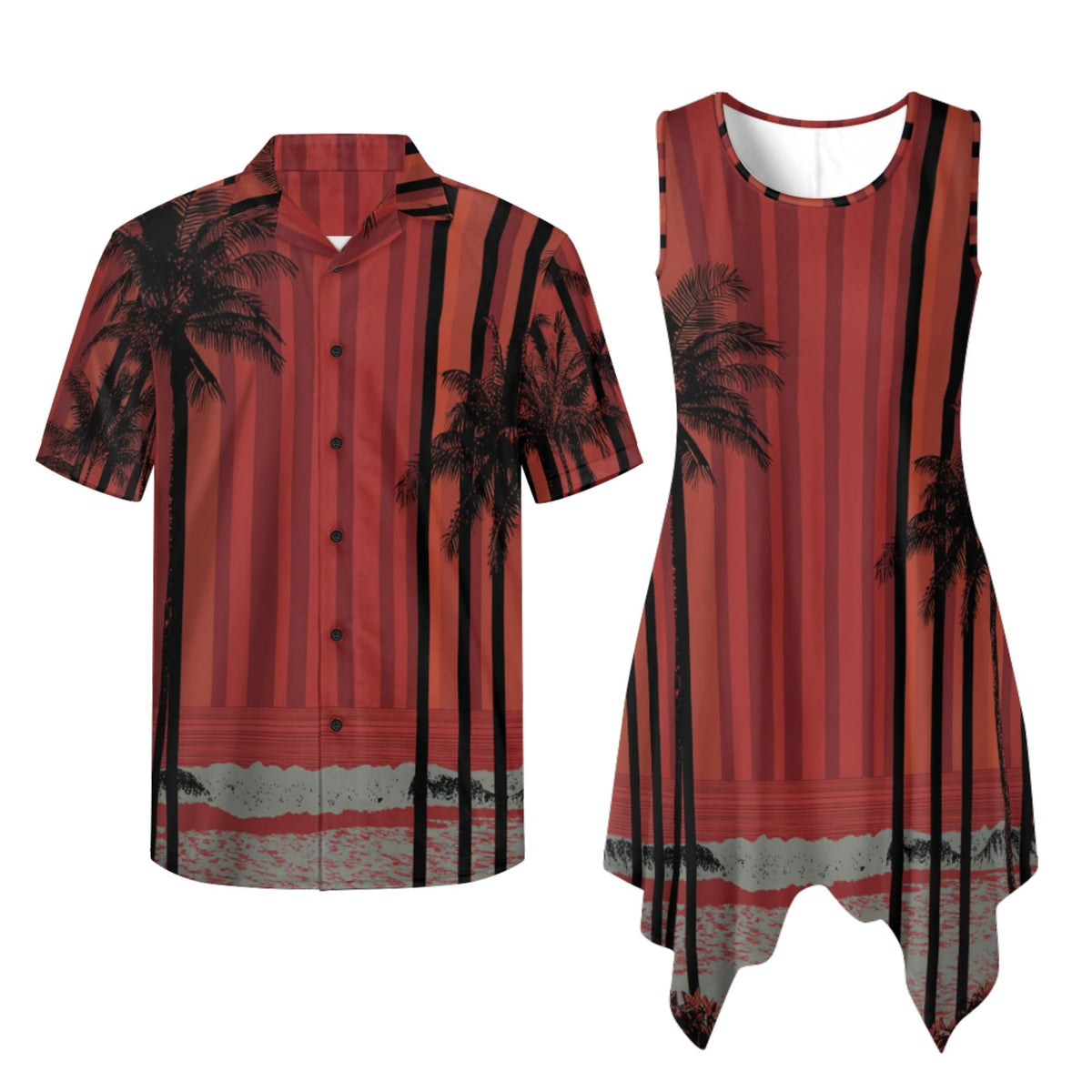 TOADDITDO Couple Shirts and Dress Matching Outfit Womens Sleeveless Flared Mini Sundress or Mens Buttons Hawaiian Aloha Shirt