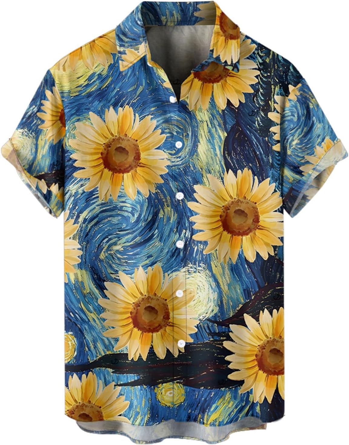 DRESSFO Couple Matching Hawaiian Outfits Allover Flower Print Sundress or Vacation Men's Button Up Shirt Outfit