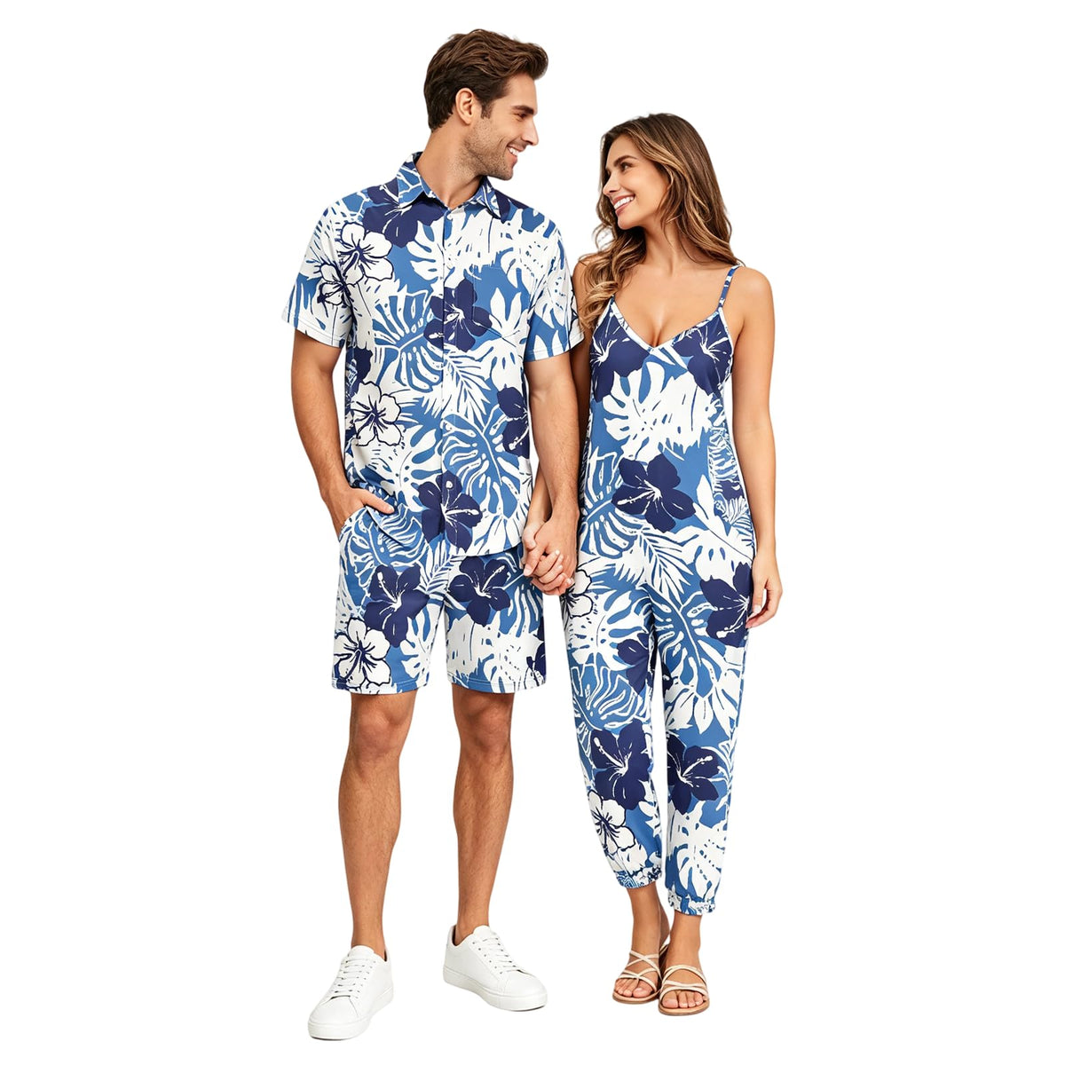 Matchable Couple Hawaiian Luau Men Shirt or Women V-Neck Jumpsuit