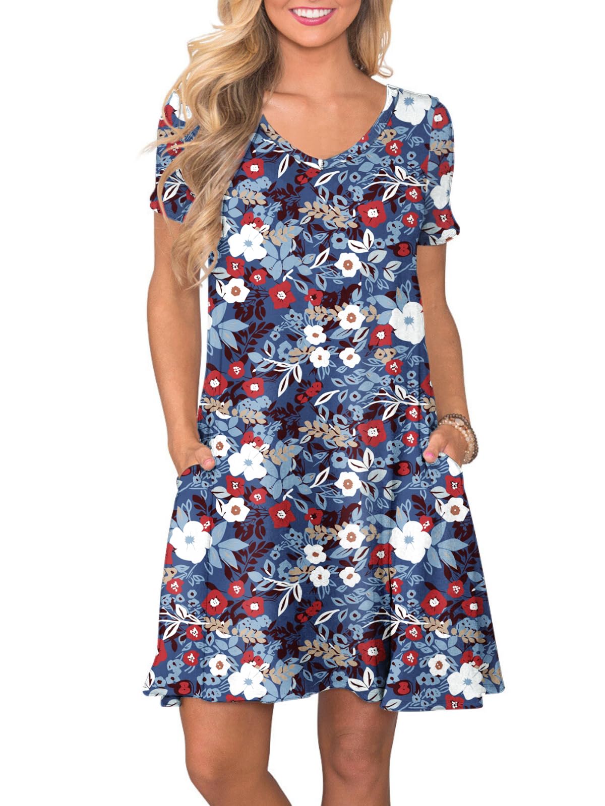 lionstill Women's Casual T Shirt Dress Summer Short Sleeve Swing Dresses with Pockets