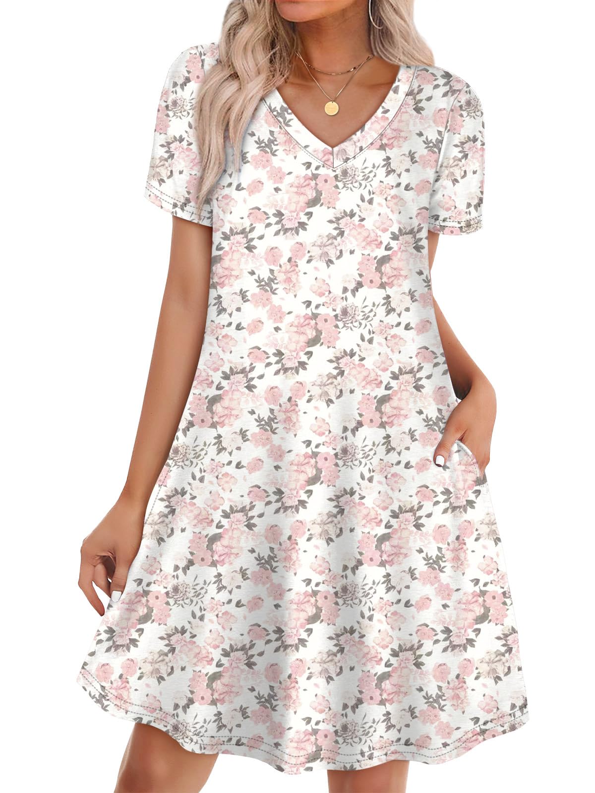 WIHOLL Boho Summer Dresses for Women Casual Loose T Shirt Dress with Pockets Beach Vacation Outfits S-4XL