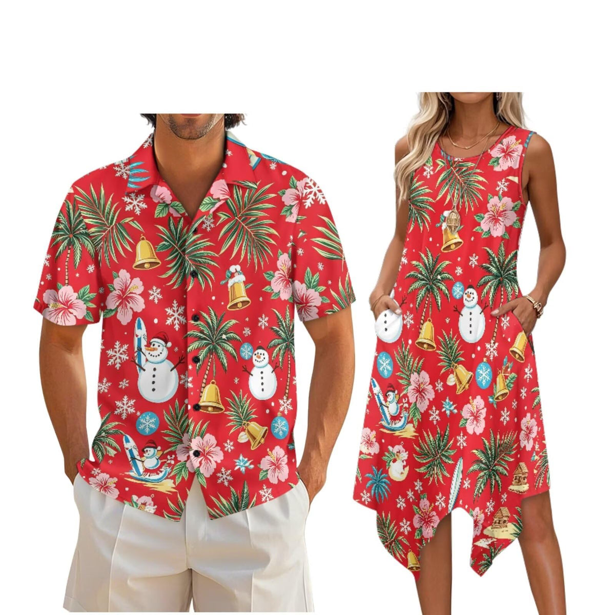 Couple Matching Outfit Hawaiian Men's Button Down Shirt Sleeveless Sundresses Dress Summer Dress for Women 2026