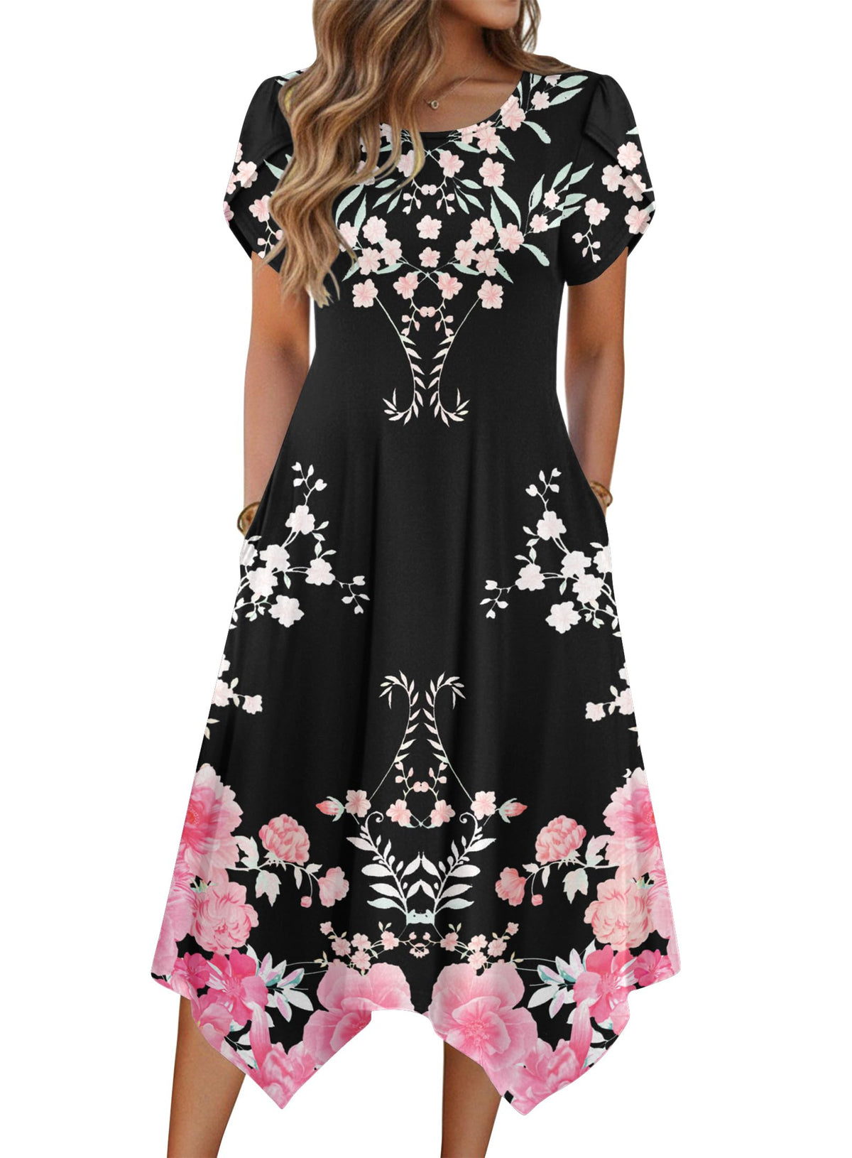 Zeagoo Womens Casual Dress for Summer Loose Hankerchief Flare Midi Sundress