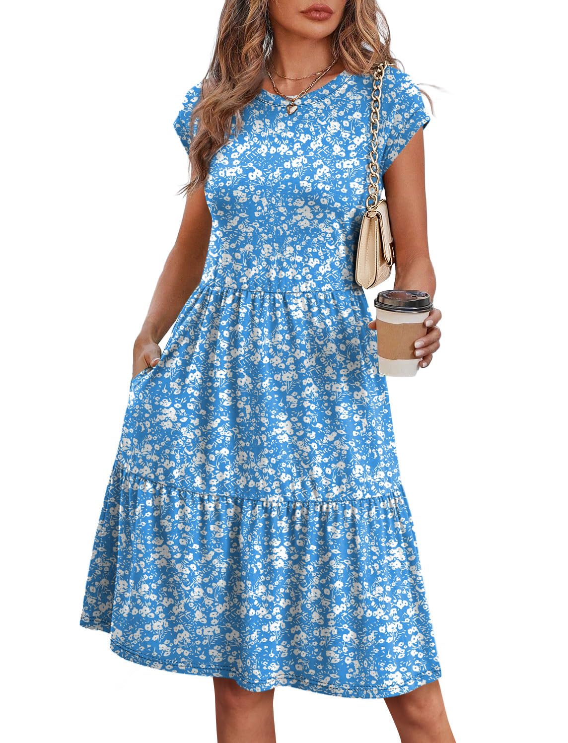 WIHOLL Summer Dresses for Women 2026 Cap Sleeve Casual Sundresses Floral Tiered Swing Fashion Beach Vacation Dress