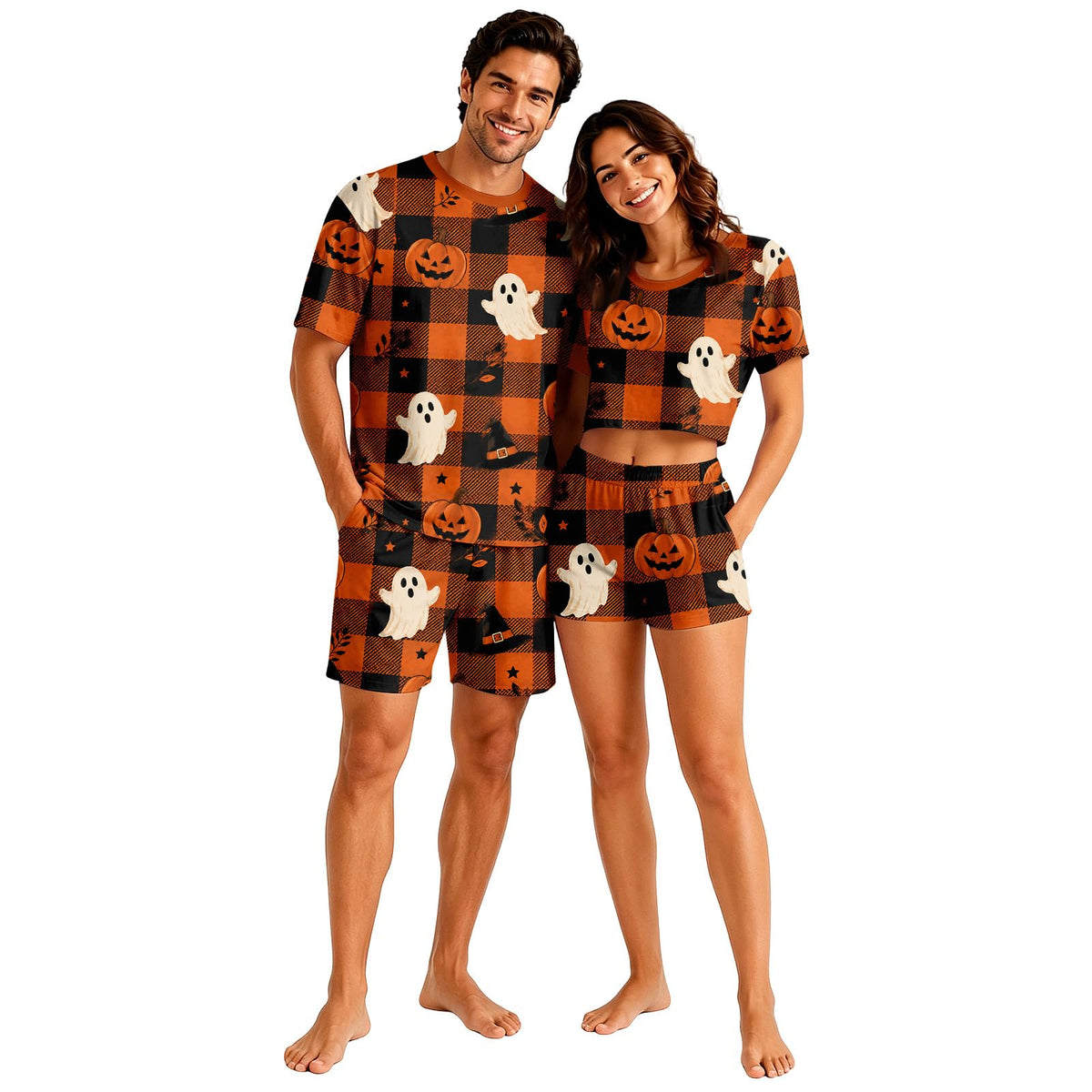 Matching Pjs for Couples Pumpkin Funny Short Sleeve Tops Matching Shorts
