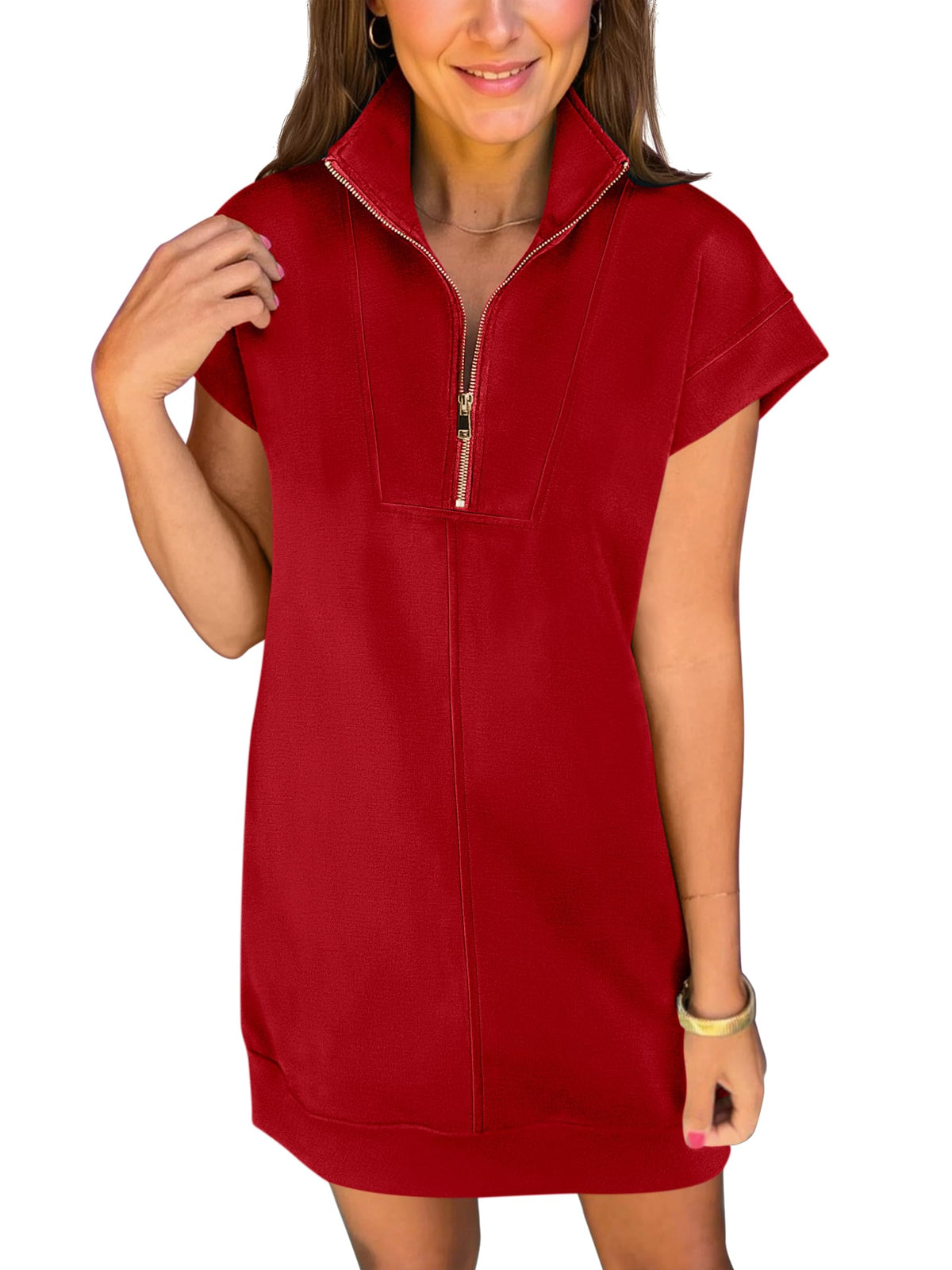 ANRABESS Womens Summer Casual Half Zip Wrinkle-Free Dress