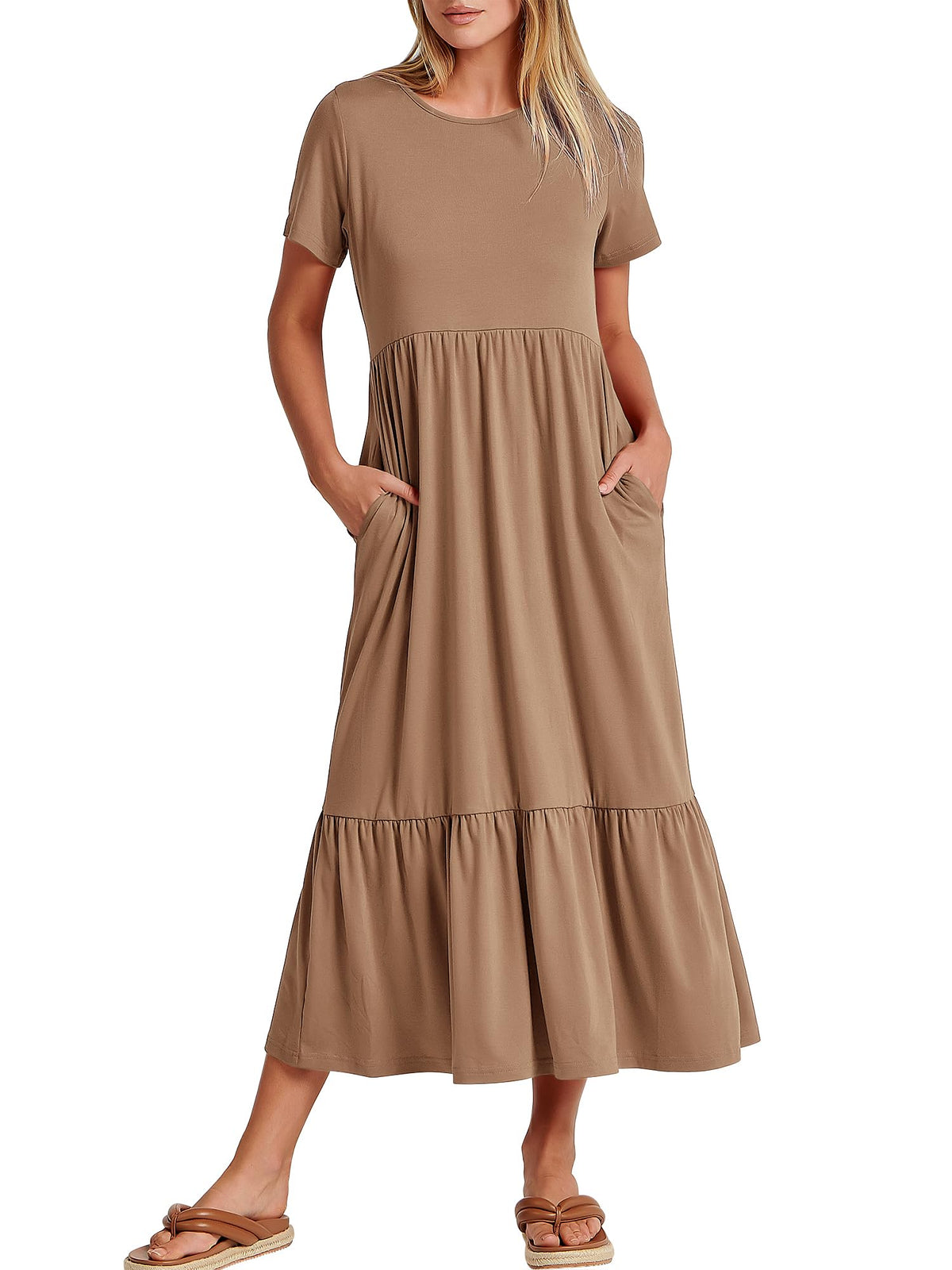 ANRABESS Womens 2026 Summer Casual Short Sleeve Maxi Dress with Pockets