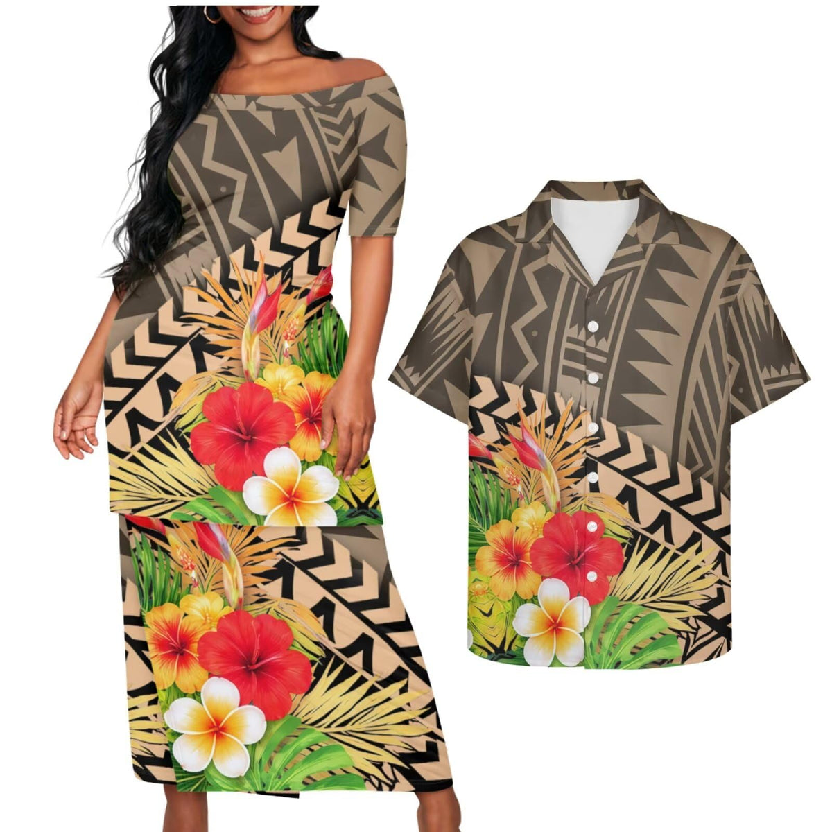 Samoa Couple Outfit Puletasi Samoa Dress Polynesian Shirts for Men Puletasi Samoan Traditional Dress Hawaiian