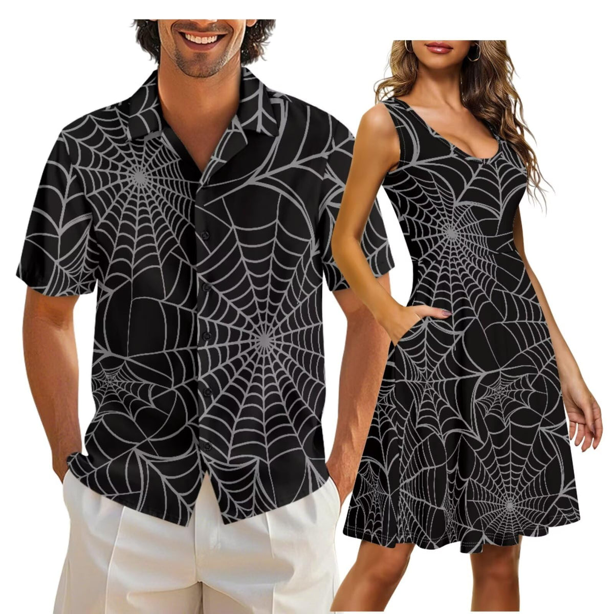 Cozeyat Independence Day Matching Outfits for Couples Mens Short Sleeve Button Down Shirts Womens Sleeveless Dress