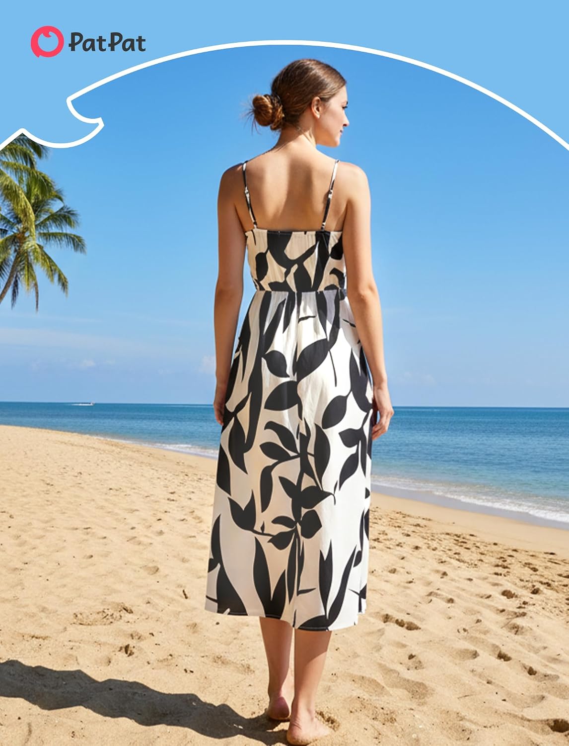 PATPAT Family Matching Outfits Mommy and Me Dresses Hawaiian Tropical Vacation Beach Spaghetti Strap Dress and Shirt