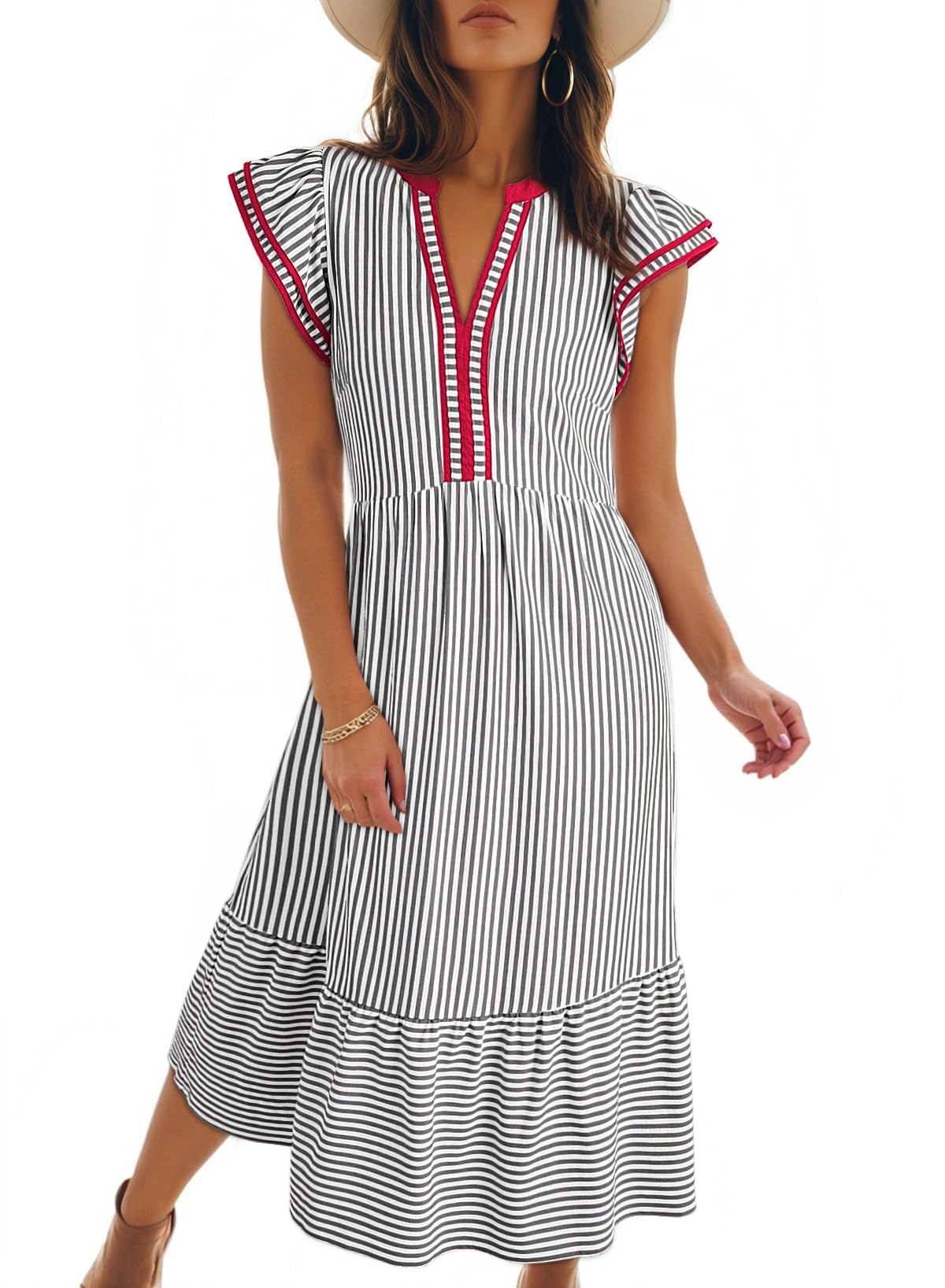 Dokotoo Womens Dresses 2026 V-Neck Cap Sleeve Empire Waist Dress