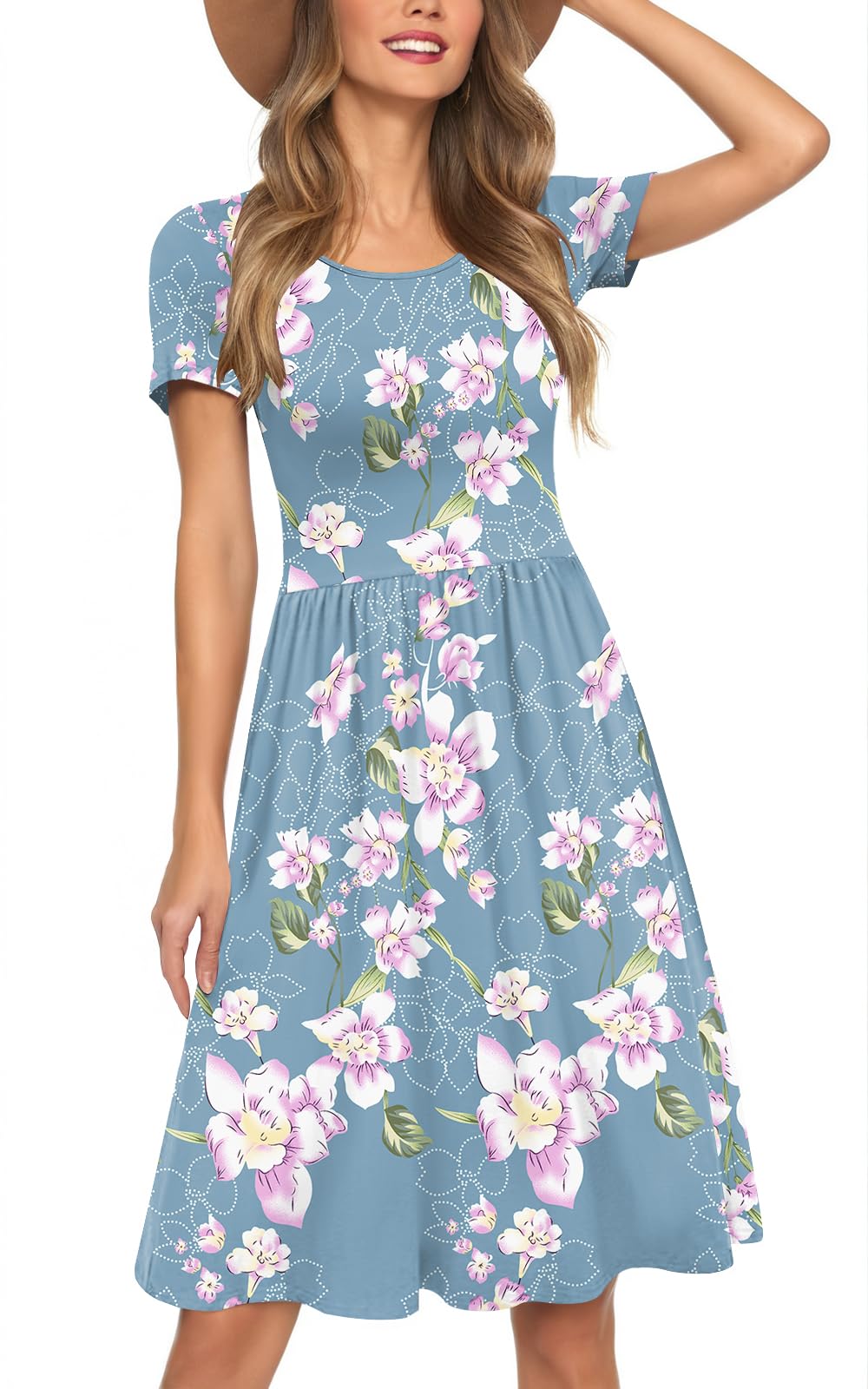 Womens Short Sleeve Empire Waist Dresses Casual Summer Dress