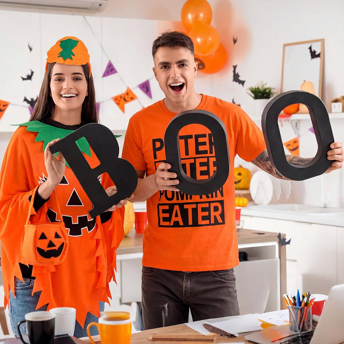 Mepase 4 Pcs Couples Funny Halloween Pumpkin Costume for Adult,Pumpkin