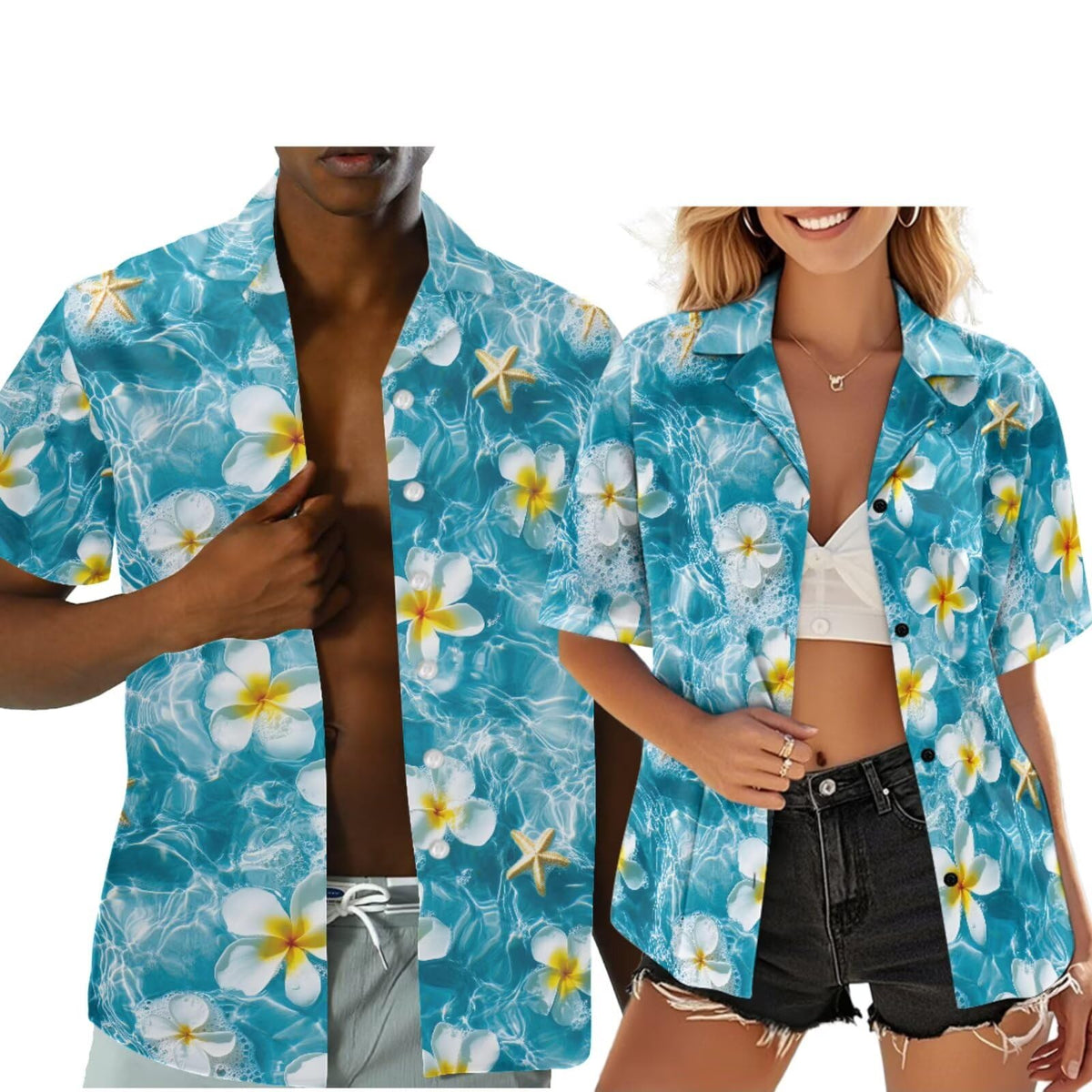 Hawaiian Couples Matching Shirt for Men Women Hawaii Outfit for Husband and Wife Beach Vacation Button Down Shirt