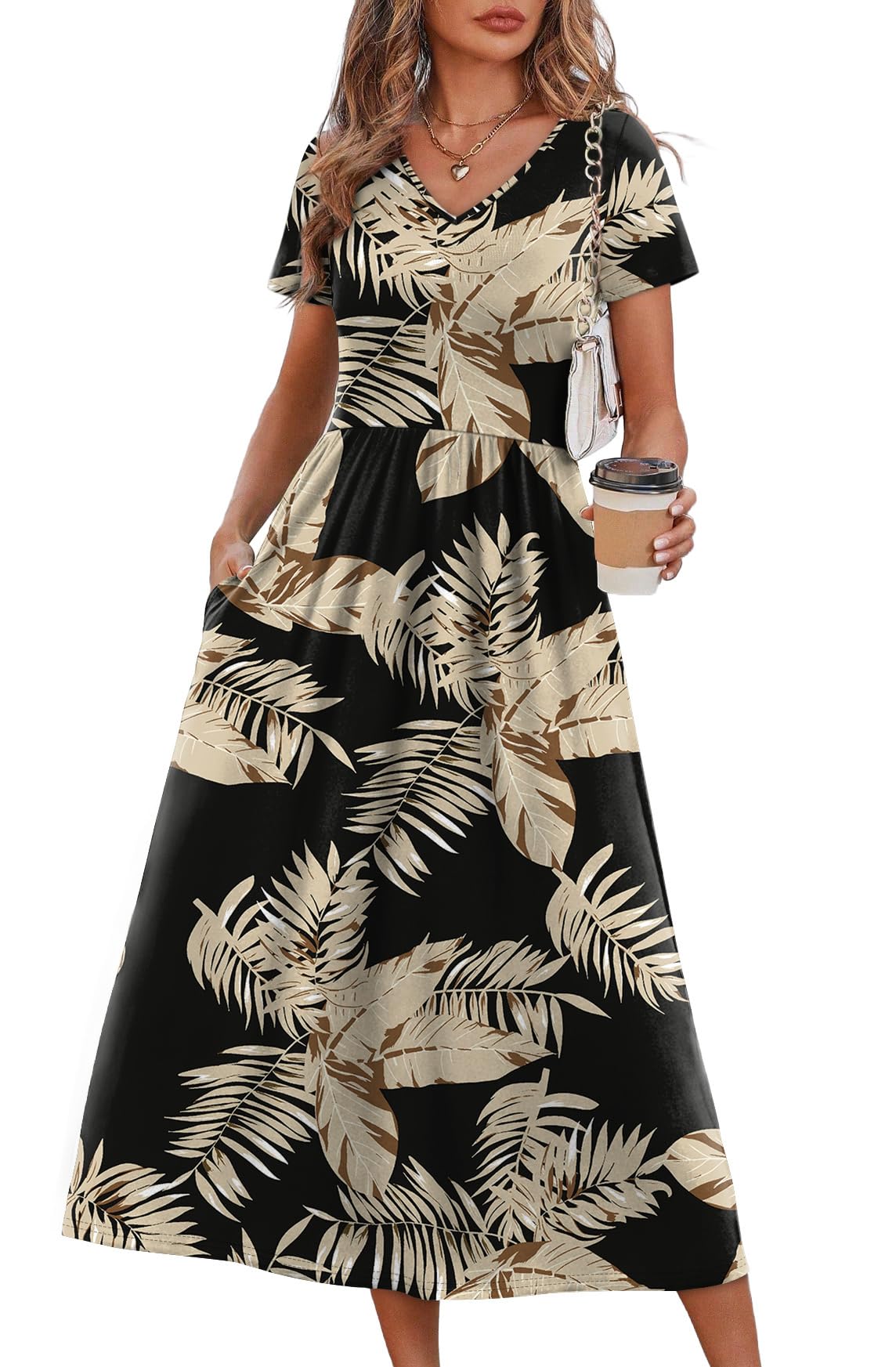 OFEEFAN Summer Dresses for Women Flowy Casual A-Line Midi Dress Beach Vacation Sundresses with Pockets S-2XL