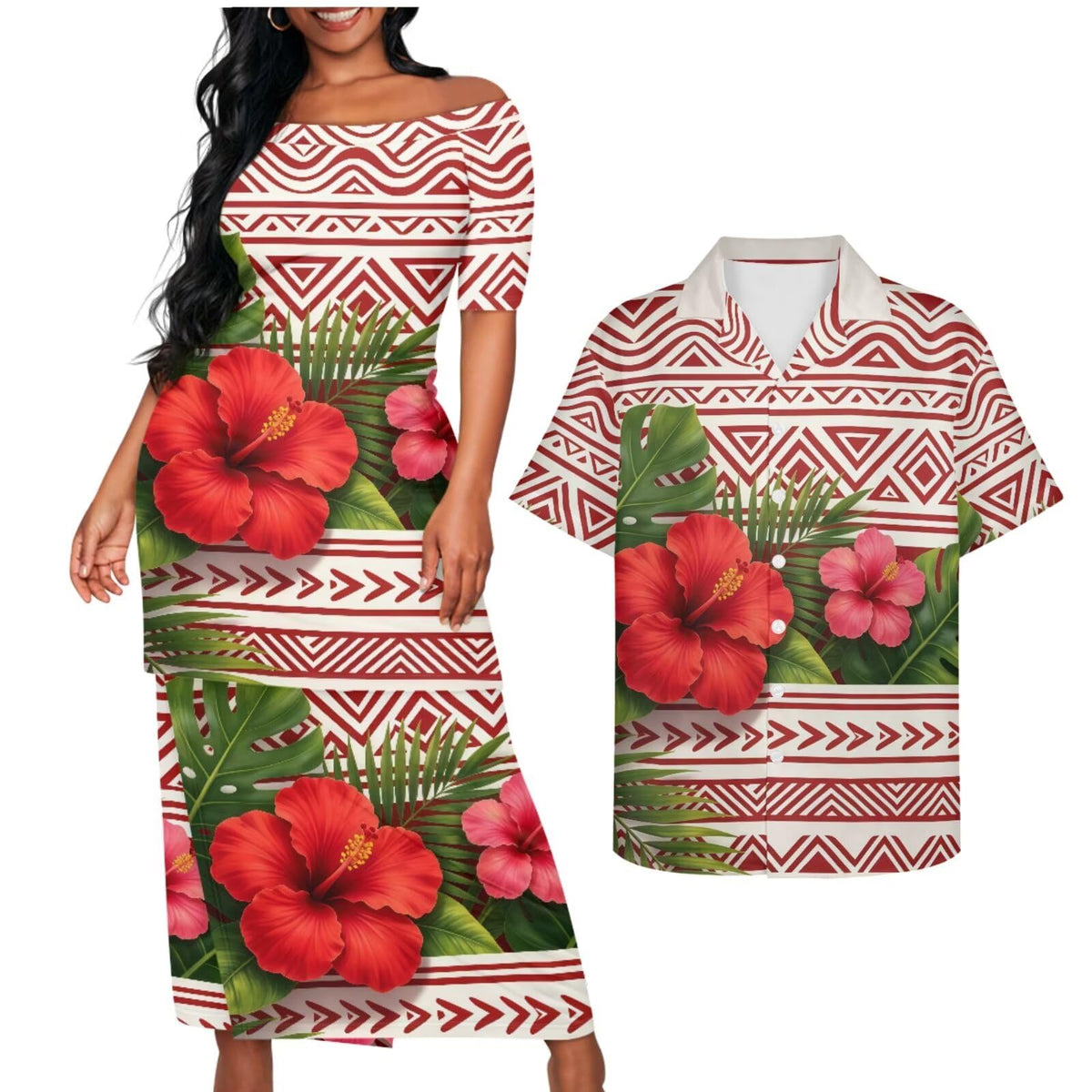 Samoa Couple Outfit Puletasi Samoa Dress Polynesian Shirts for Men Puletasi Samoan Traditional Dress Hawaiian