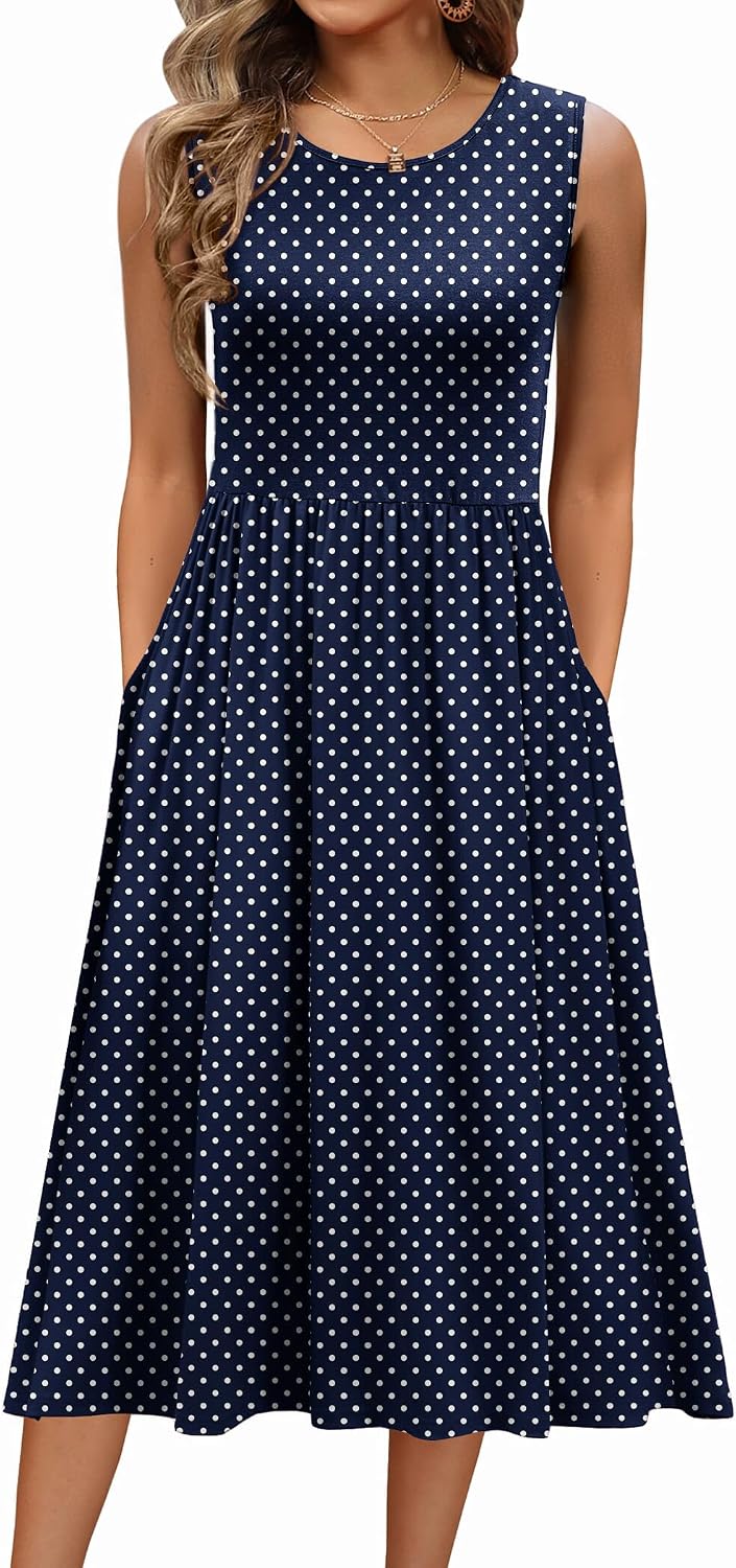 Zeagoo Women's Summer Tank Midi Dress with Pockets Floral Sleeveless A-Line Casual Loose T-Shirt Dresses Beach Sundress 2026