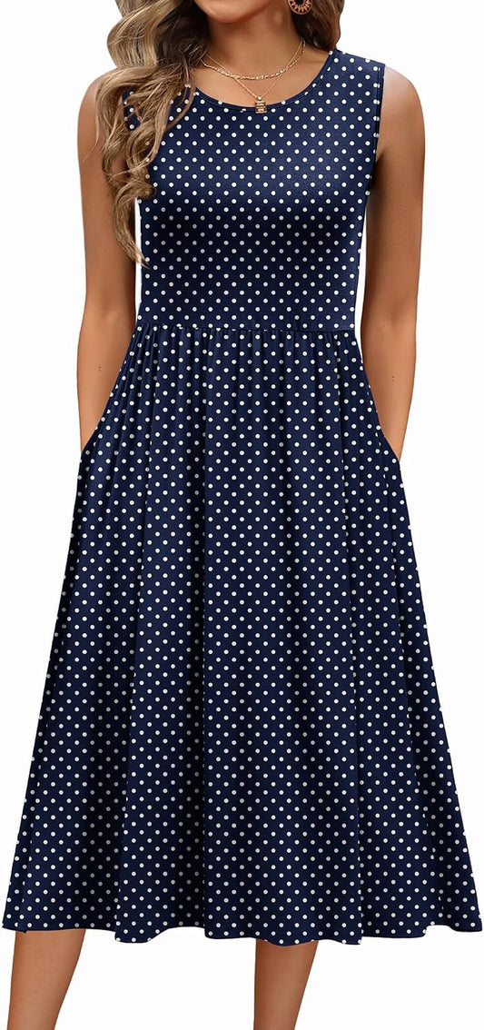Zeagoo Women's Summer Tank Midi Dress with Pockets Floral Sleeveless A-Line Casual Loose T-Shirt Dresses Beach Sundress 2026