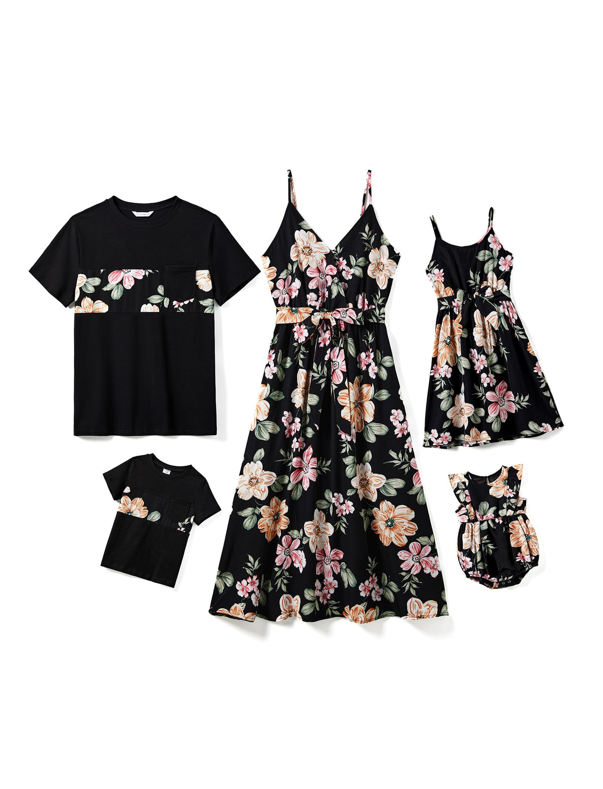 PATPAT Family Matching Outfits Mommy and Me Dresses Hawaiian Tropical Vacation Beach Spaghetti Strap Dress and Shirt