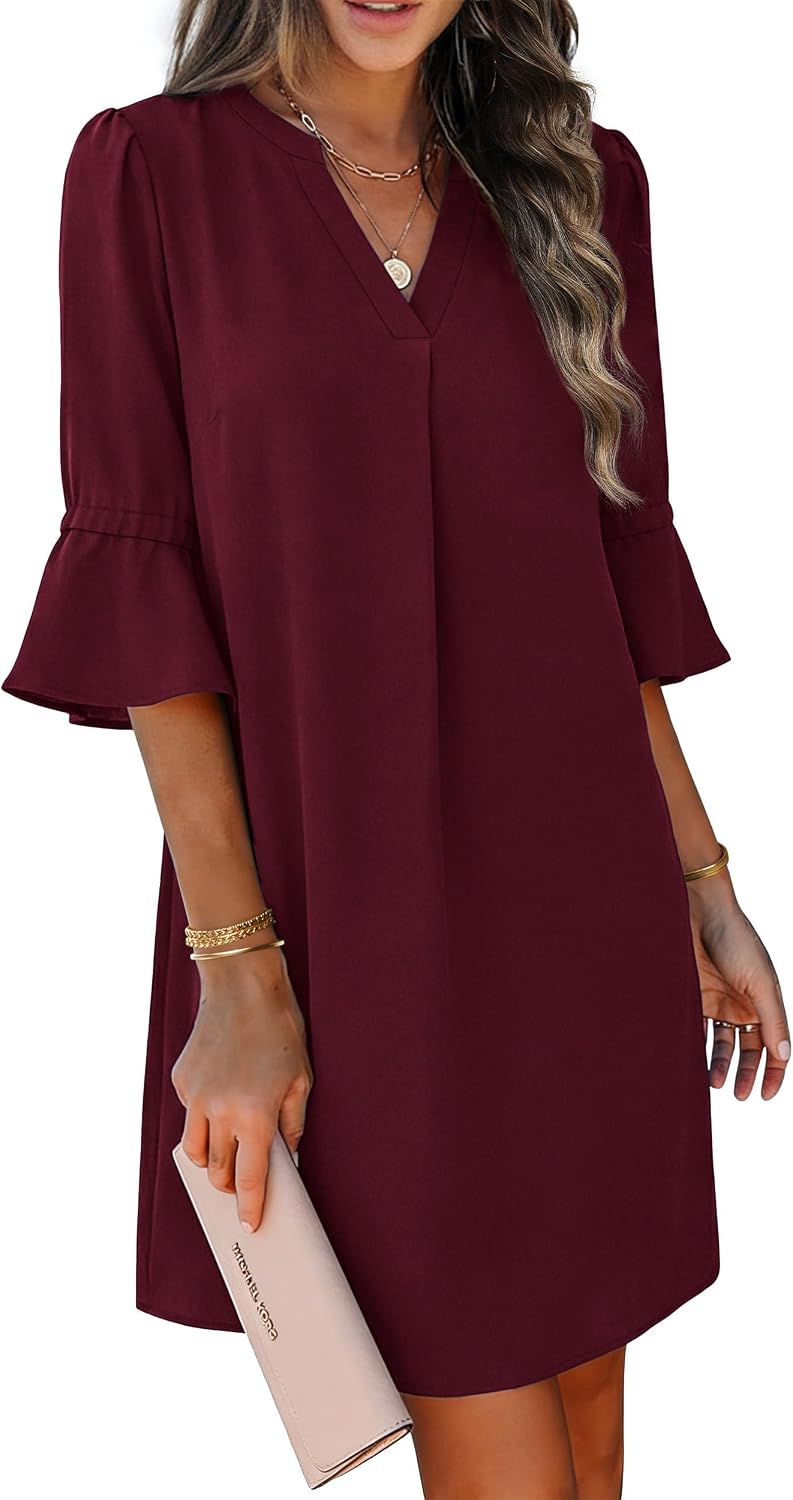 RUMIA Shift Dress for Women Ruffle Sleeve Loose Casual Dress