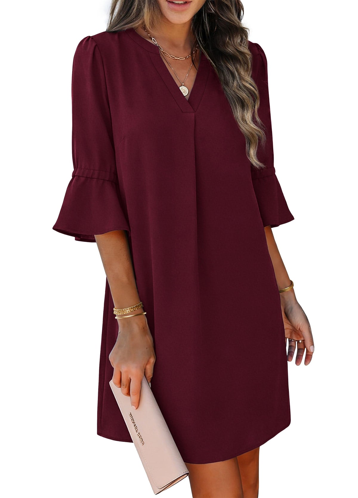 RUMIA Shift Dress for Women Ruffle Sleeve Loose Casual Dress