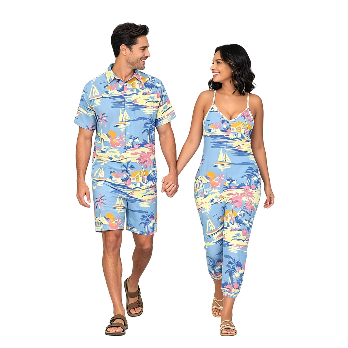 Matchable Couple Hawaiian Luau Men Shirt or Women V-Neck Jumpsuit